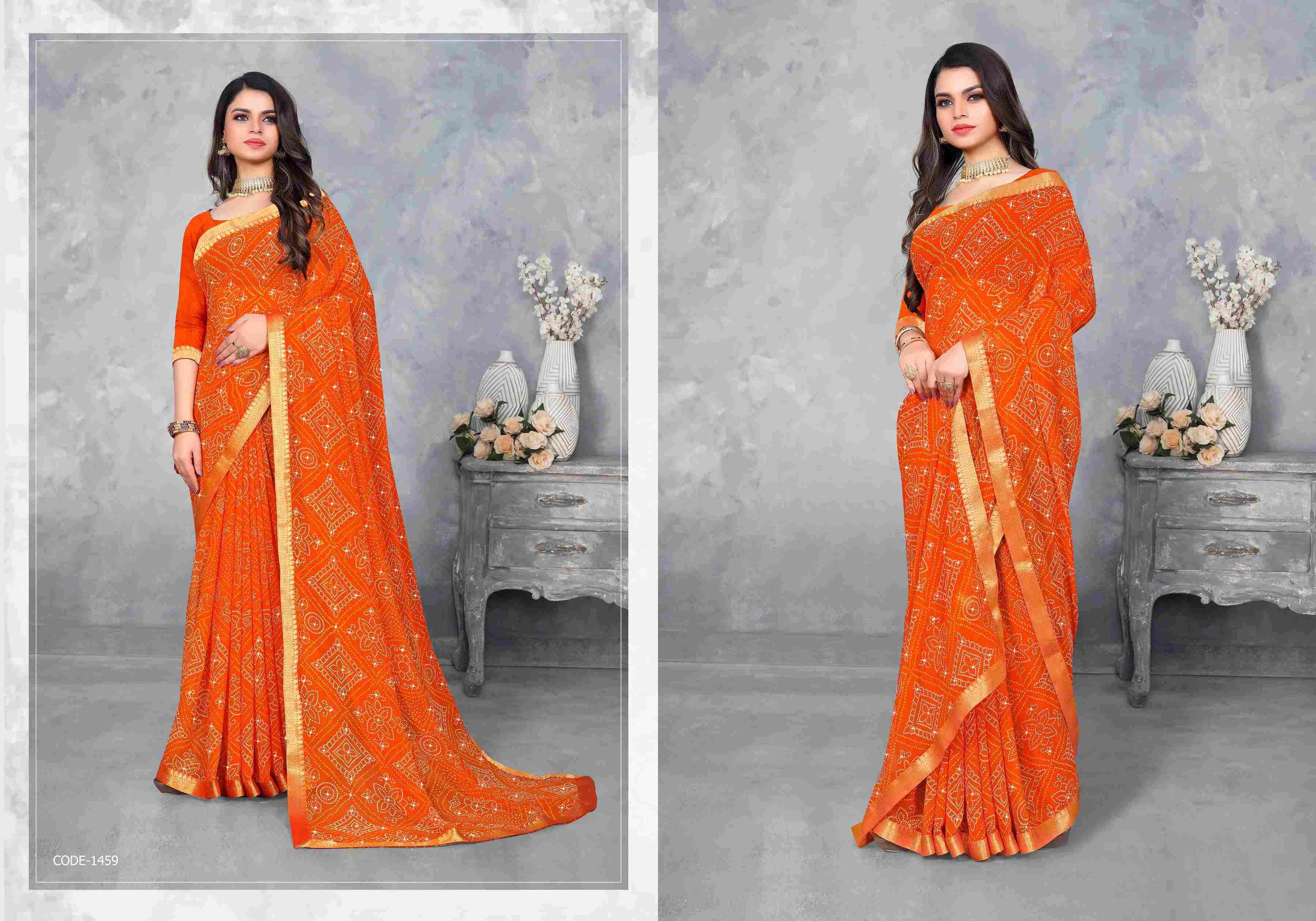 SANGEET BY BARGAD INDIAN TRADITIONAL WEAR COLLECTION BEAUTIFUL STYLISH FANCY COLORFUL PARTY WEAR & OCCASIONAL WEAR BANDHANI PRINT SAREES AT WHOLESALE PRICE