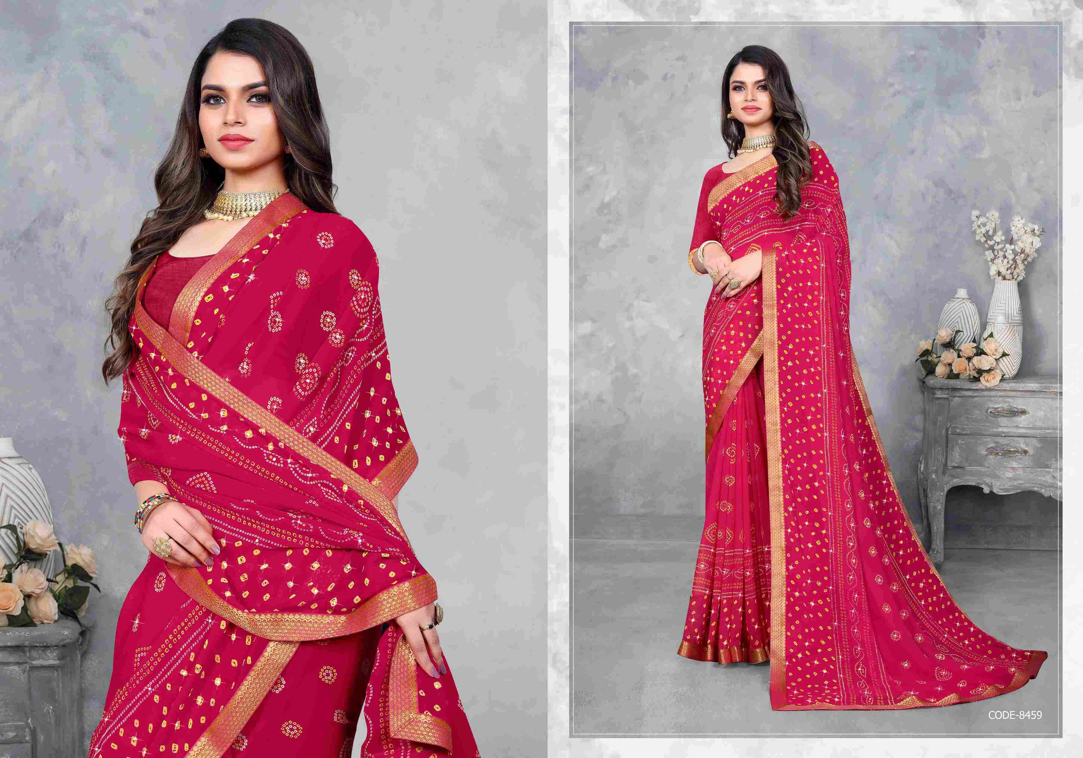 SANGEET BY BARGAD INDIAN TRADITIONAL WEAR COLLECTION BEAUTIFUL STYLISH FANCY COLORFUL PARTY WEAR & OCCASIONAL WEAR BANDHANI PRINT SAREES AT WHOLESALE PRICE