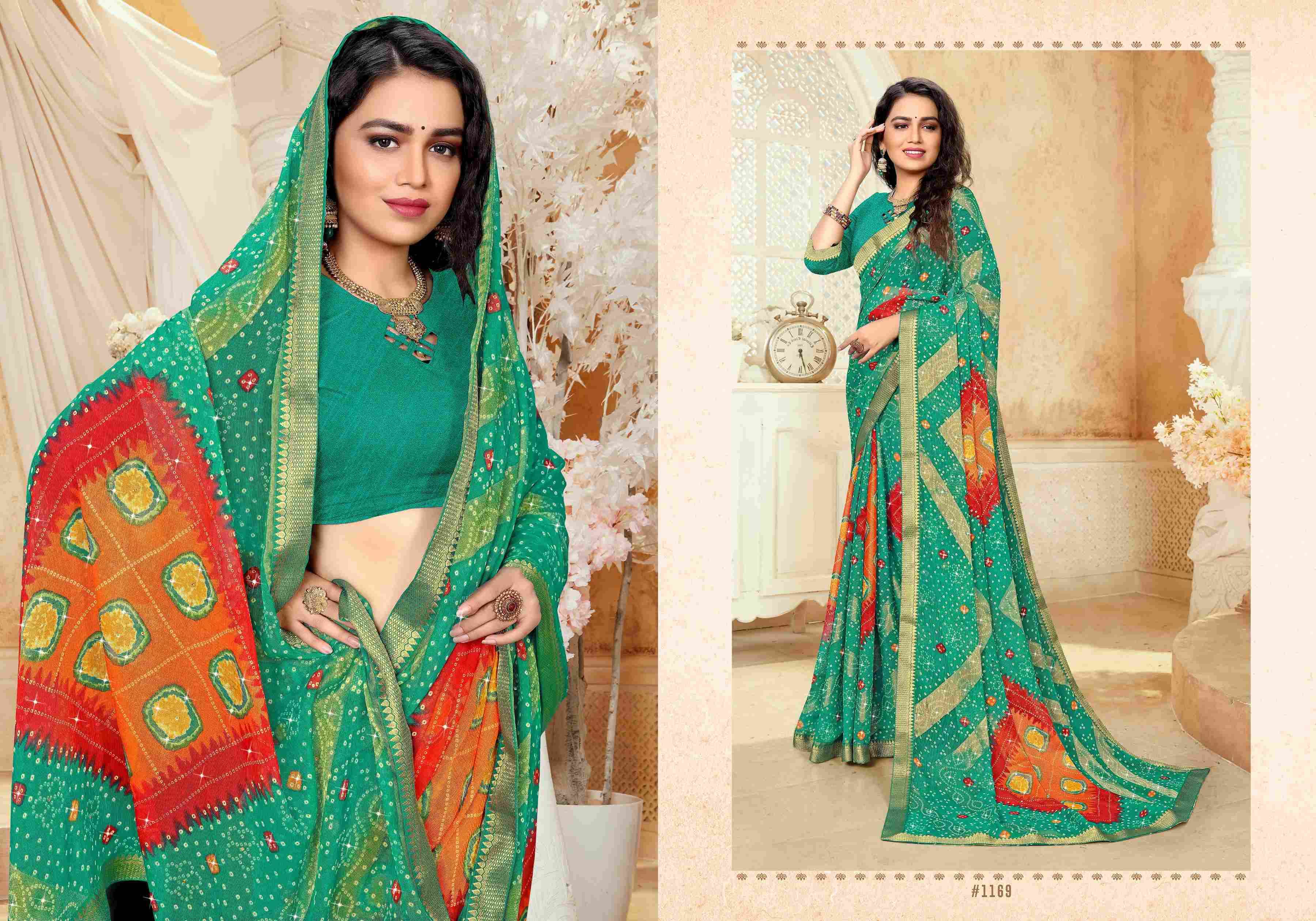 ODHNI BY BARGAD INDIAN TRADITIONAL WEAR COLLECTION BEAUTIFUL STYLISH FANCY COLORFUL PARTY WEAR & OCCASIONAL WEAR BRASSO BANDHANI PRINT SAREES AT WHOLESALE PRICE