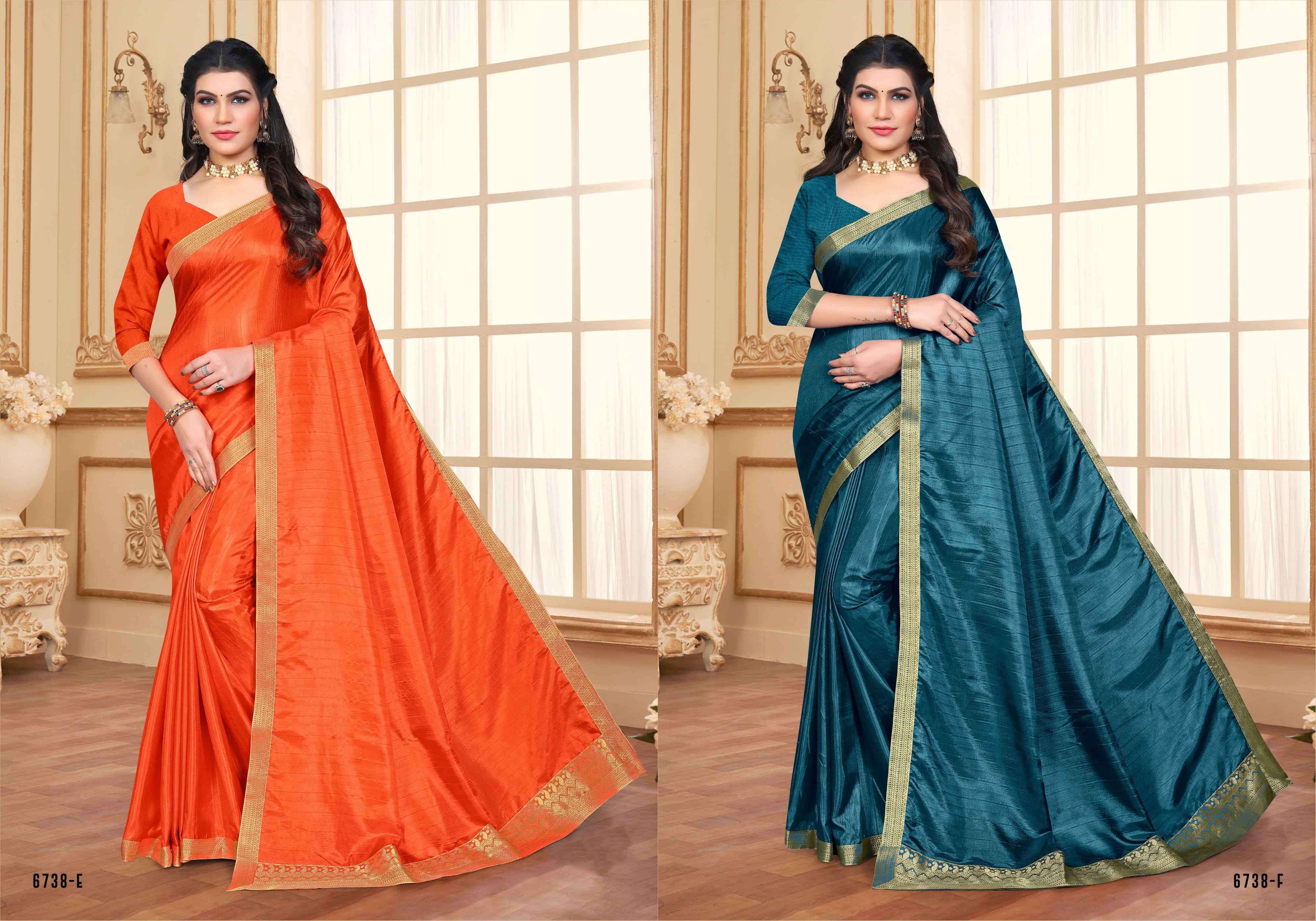 MOONGDAL SHEERA BY INDIAN WOMEN 6738-A TO 6738-H SERIES INDIAN TRADITIONAL WEAR COLLECTION BEAUTIFUL STYLISH FANCY COLORFUL PARTY WEAR & OCCASIONAL WEAR VICHITRA SILK SAREES AT WHOLESALE PRICE