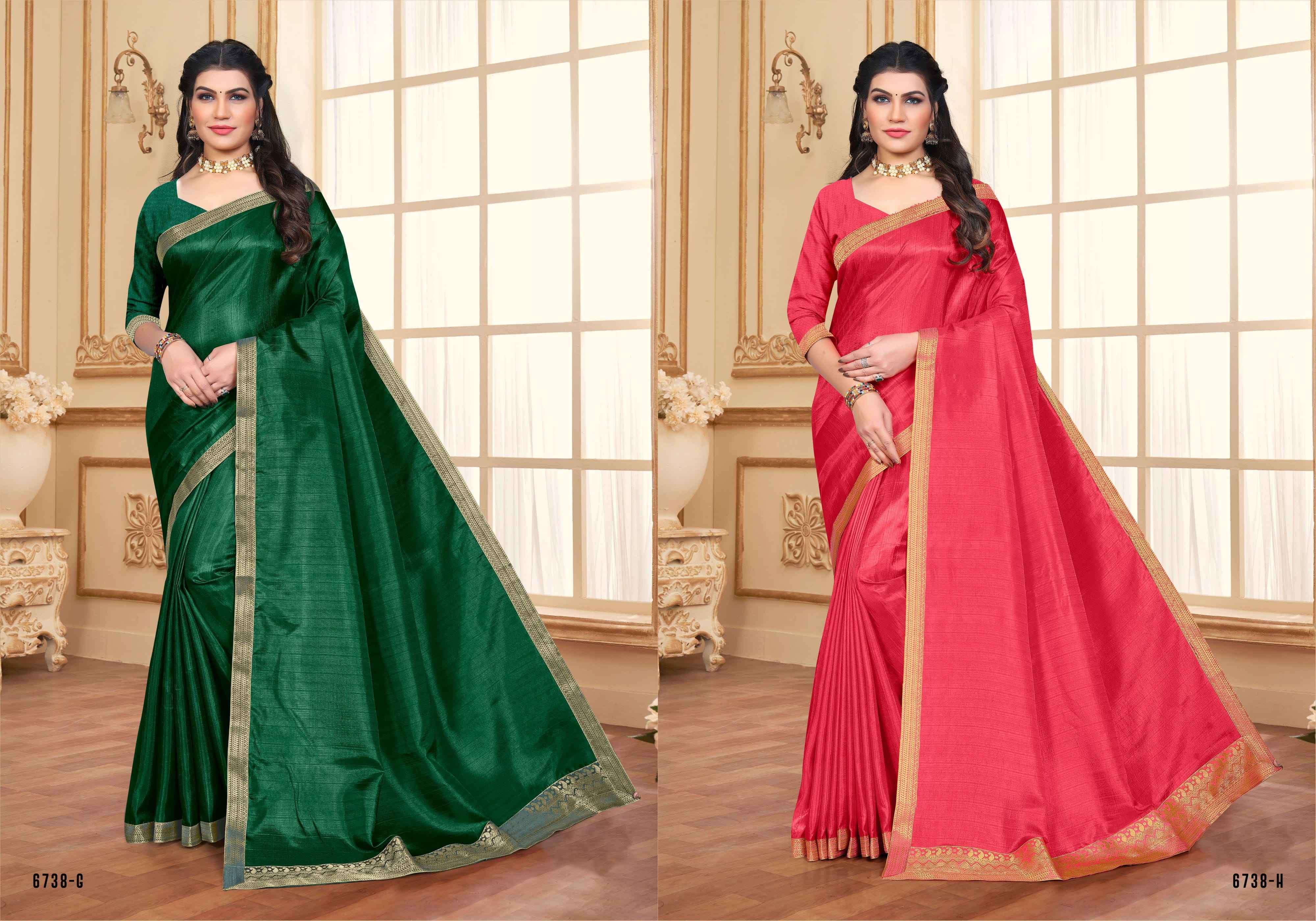 MOONGDAL SHEERA BY INDIAN WOMEN 6738-A TO 6738-H SERIES INDIAN TRADITIONAL WEAR COLLECTION BEAUTIFUL STYLISH FANCY COLORFUL PARTY WEAR & OCCASIONAL WEAR VICHITRA SILK SAREES AT WHOLESALE PRICE