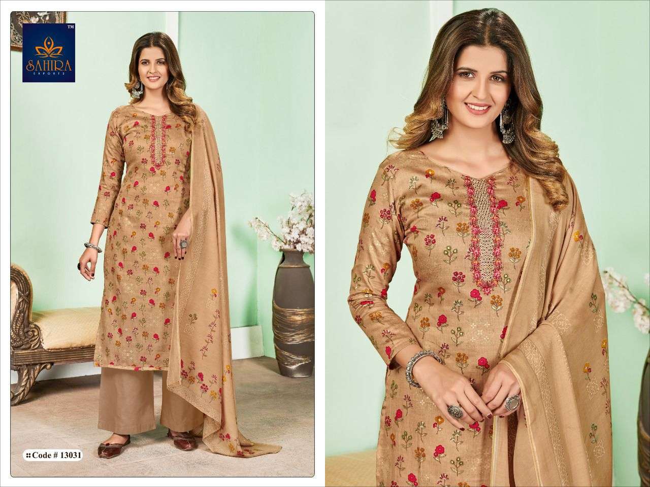 SAHIRA 13031 COLOURS BY SAHIRA EXPORTS 13031-A TO 13031-D SERIES BEAUTIFUL STYLISH SUITS FANCY COLORFUL CASUAL WEAR & ETHNIC WEAR & READY TO WEAR PURE JAM SILK COTTON PRINT WITH EMBRODERY DRESSES AT WHOLESALE PRICE
