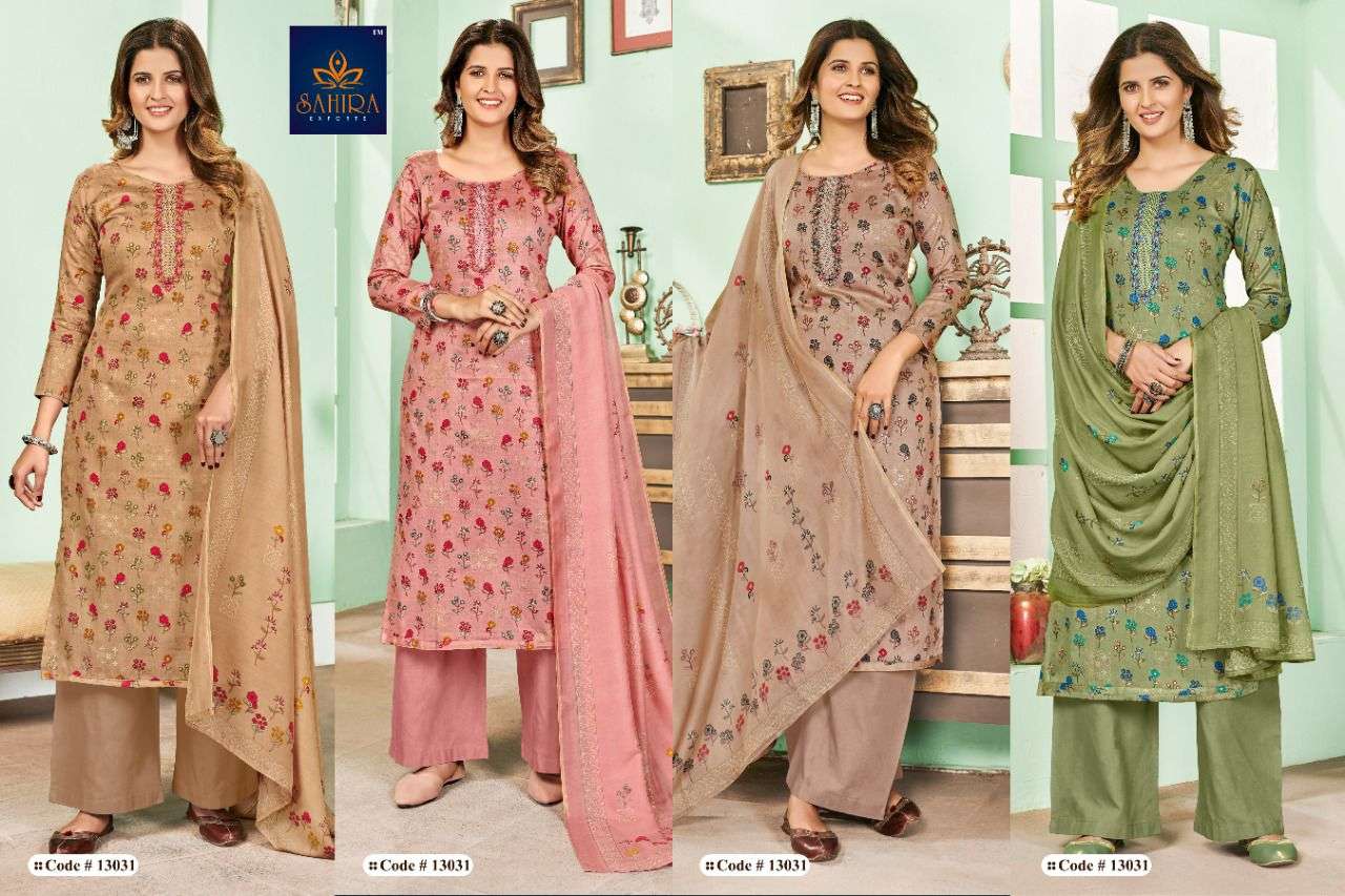 SAHIRA 13031 COLOURS BY SAHIRA EXPORTS 13031-A TO 13031-D SERIES BEAUTIFUL STYLISH SUITS FANCY COLORFUL CASUAL WEAR & ETHNIC WEAR & READY TO WEAR PURE JAM SILK COTTON PRINT WITH EMBRODERY DRESSES AT WHOLESALE PRICE