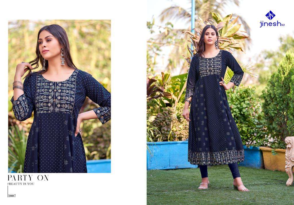 COCKTAIL VOL-1 BY JINESH NX 1001 TO 1007 SERIES BEAUTIFUL STYLISH FANCY COLORFUL CASUAL WEAR & ETHNIC WEAR RAYON FOIL PRINT GOWNS AT WHOLESALE PRICE