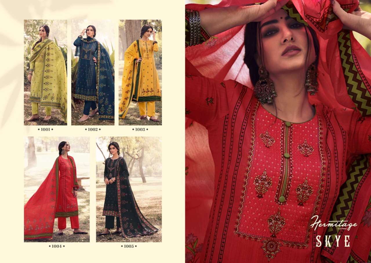 SKYE BY HERMITAGE 1001 TO 1005 SERIES BEAUTIFUL SUITS COLORFUL STYLISH FANCY CASUAL WEAR & ETHNIC WEAR PURE JAM SATIN PRINT DRESSES AT WHOLESALE PRICE