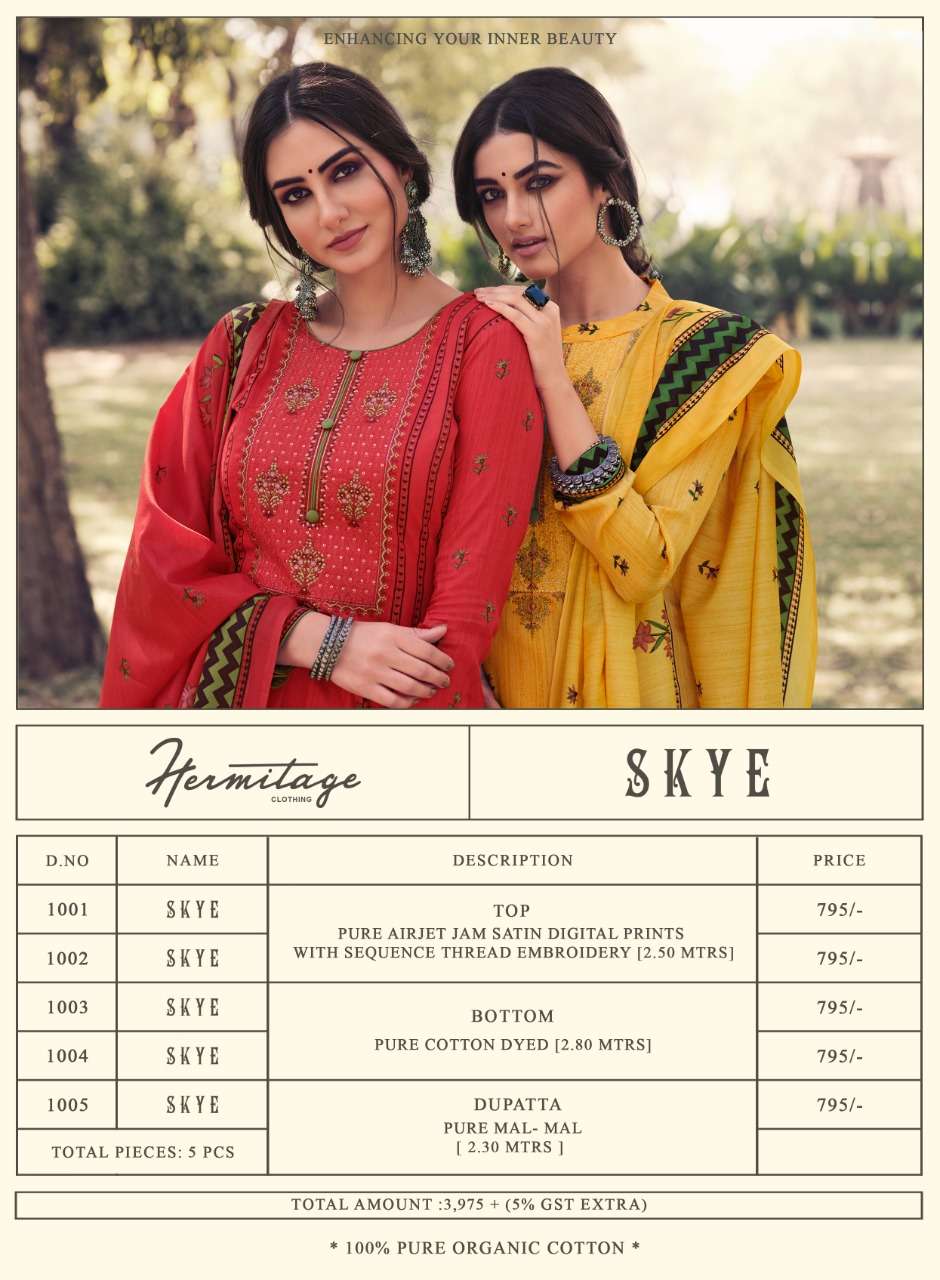 SKYE BY HERMITAGE 1001 TO 1005 SERIES BEAUTIFUL SUITS COLORFUL STYLISH FANCY CASUAL WEAR & ETHNIC WEAR PURE JAM SATIN PRINT DRESSES AT WHOLESALE PRICE