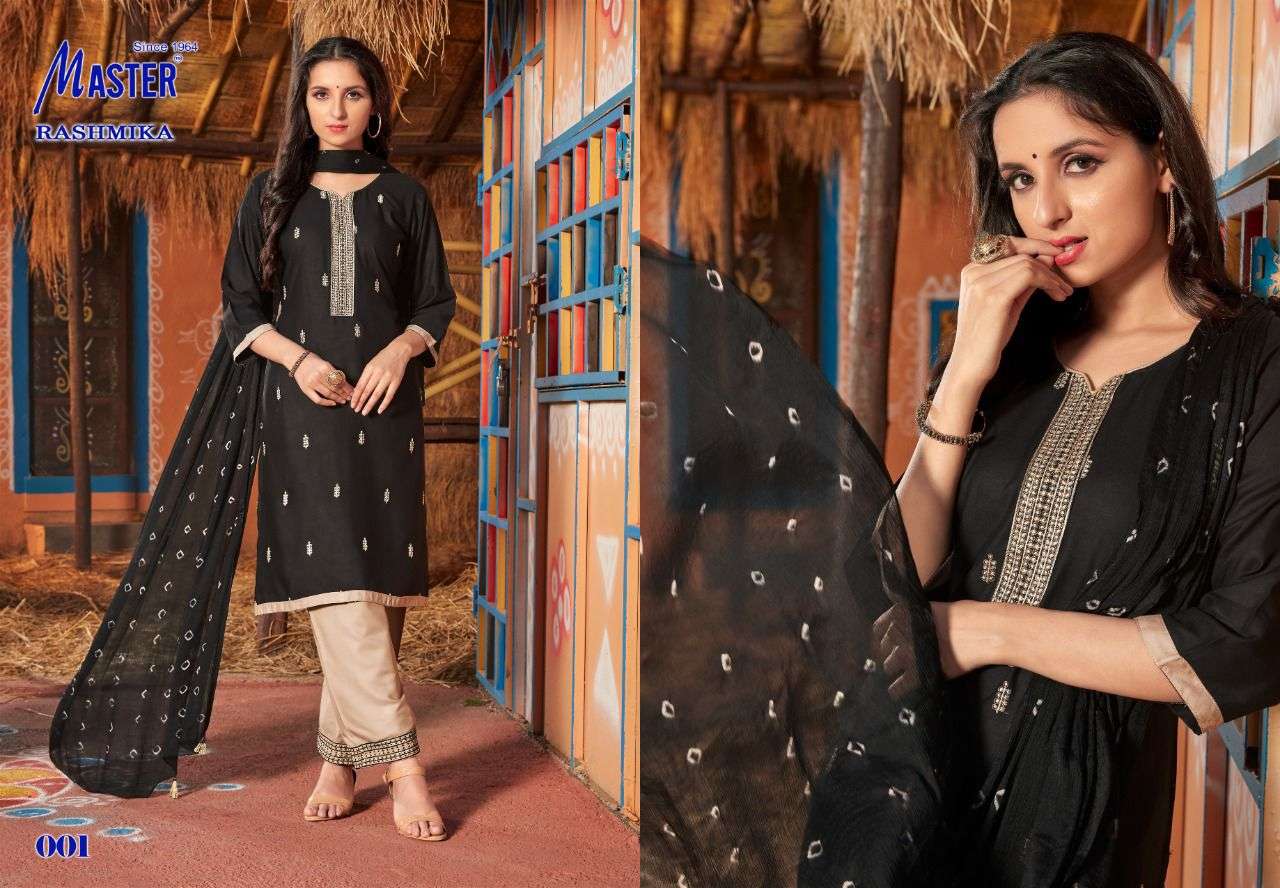 RASHMIKA BY MASTER 001 TO 008 SERIES BEAUTIFUL SUITS COLORFUL STYLISH FANCY CASUAL WEAR & ETHNIC WEAR RAYON WITH WORK DRESSES AT WHOLESALE PRICE
