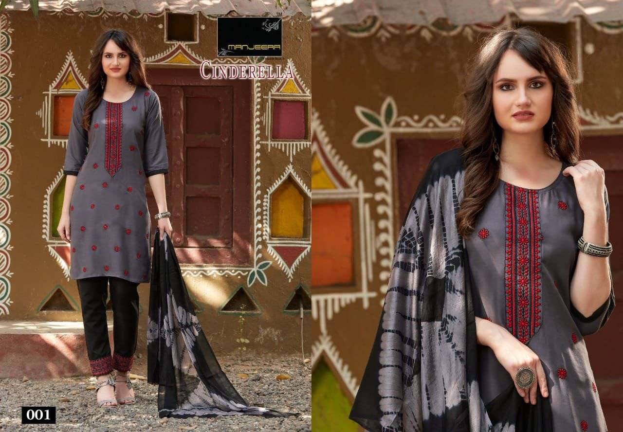 CINDERELLA BY MANJEERA 001 TO 008 SERIES BEAUTIFUL SUITS COLORFUL STYLISH FANCY CASUAL WEAR & ETHNIC WEAR RAYON WITH WORK DRESSES AT WHOLESALE PRICE