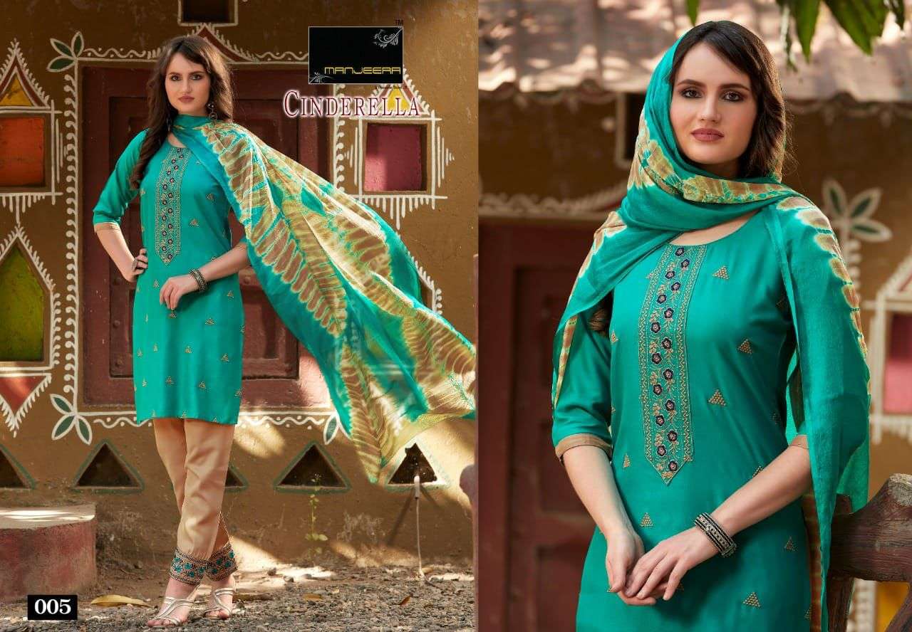 CINDERELLA BY MANJEERA 001 TO 008 SERIES BEAUTIFUL SUITS COLORFUL STYLISH FANCY CASUAL WEAR & ETHNIC WEAR RAYON WITH WORK DRESSES AT WHOLESALE PRICE