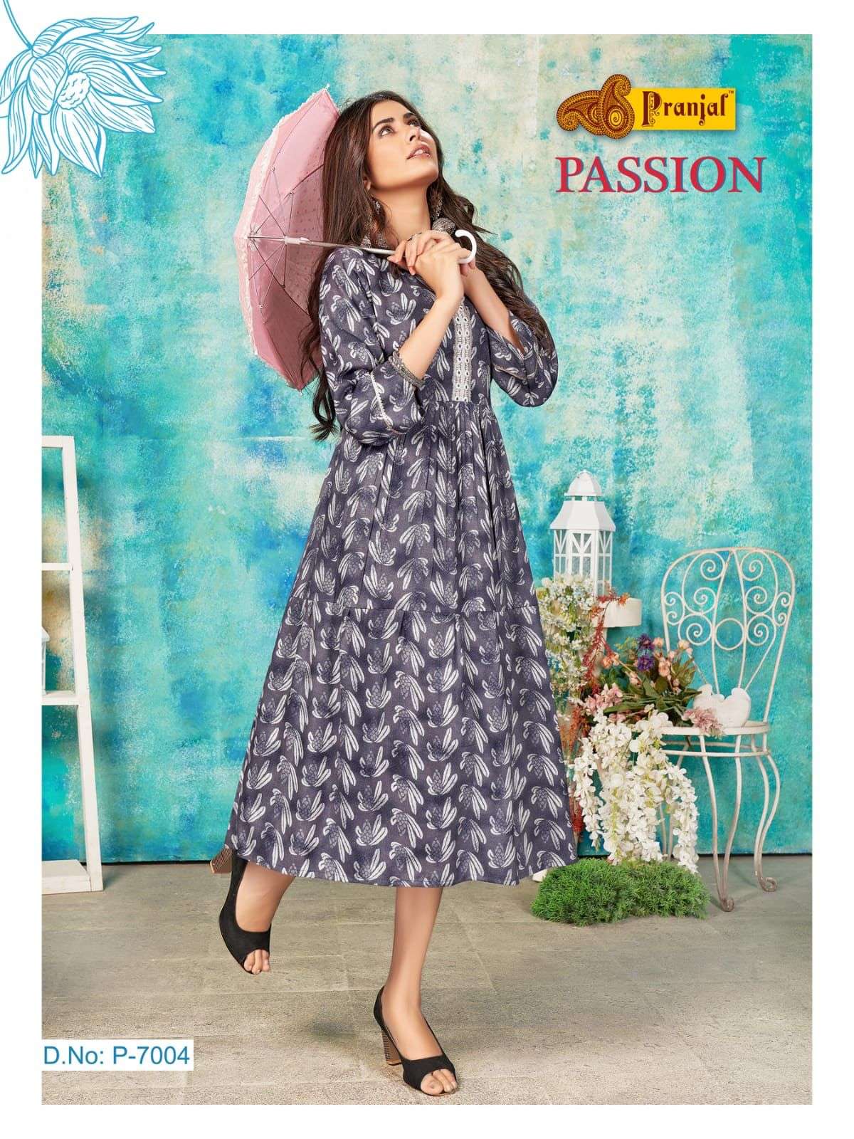 PASSION VOL-7 BY PRANJAL CREATIONS 7001 TO 7006 SERIES DESIGNER STYLISH FANCY COLORFUL BEAUTIFUL PARTY WEAR & ETHNIC WEAR COLLECTION RAYON PRINT KURTIS AT WHOLESALE PRICE