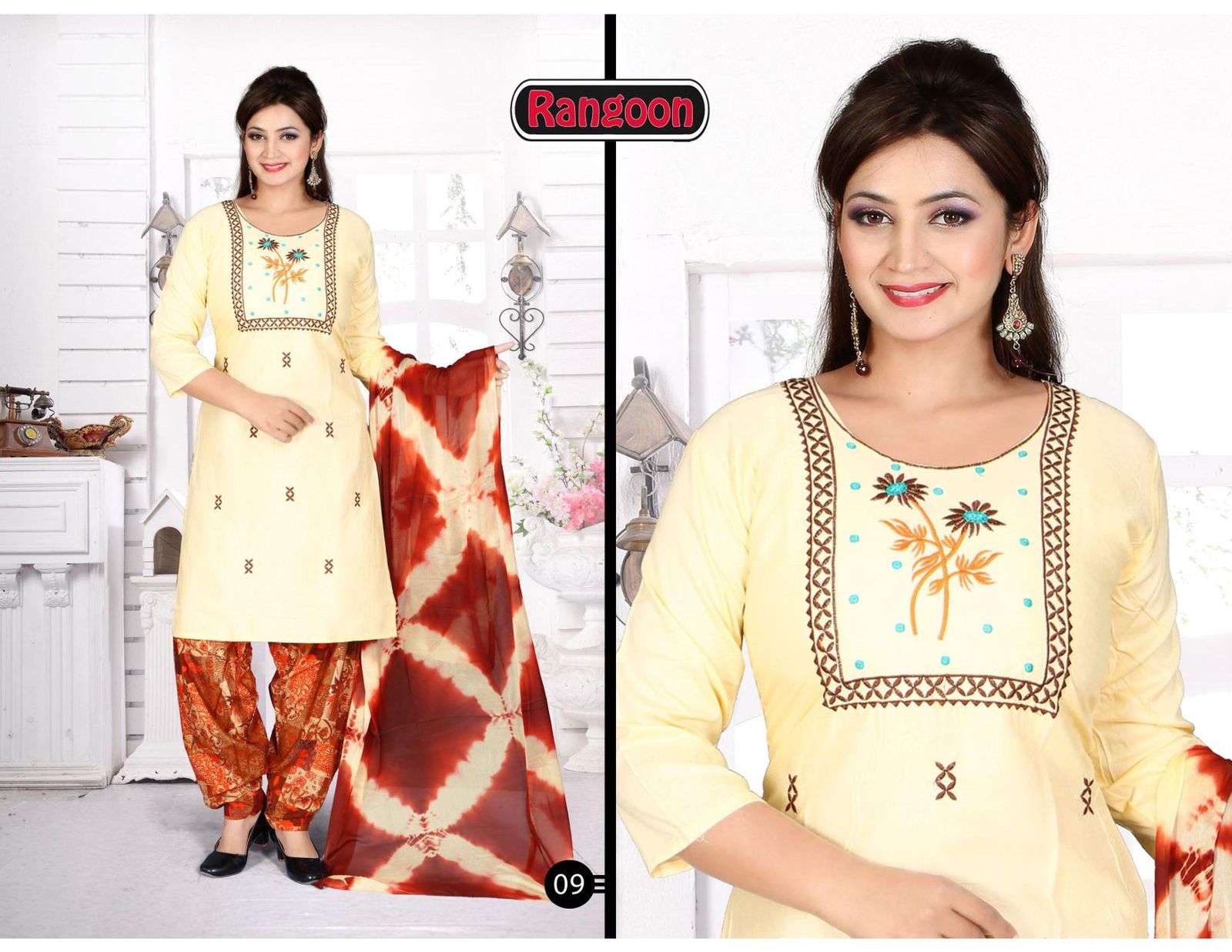 RANGOON BY TRENDY 01 TO 10 SERIES BEAUTIFUL PATIYALA SUITS COLORFUL STYLISH FANCY CASUAL WEAR & ETHNIC WEAR RAYON PRINT DRESSES AT WHOLESALE PRICE