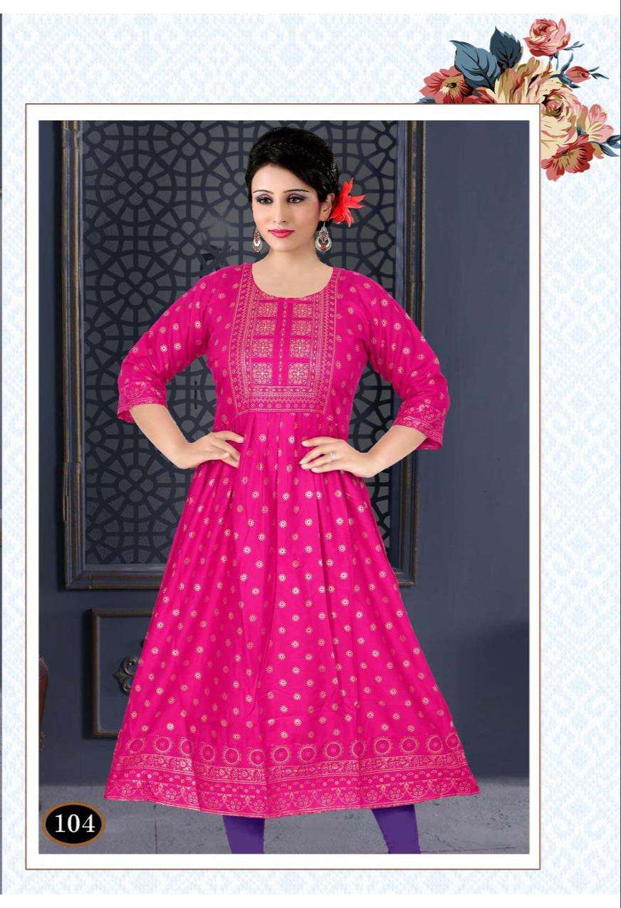 ALFAAZ BY TRENDY 101 TO 108 SERIES DESIGNER STYLISH FANCY COLORFUL BEAUTIFUL PARTY WEAR & ETHNIC WEAR COLLECTION RAYON FOIL KURTIS AT WHOLESALE PRICE