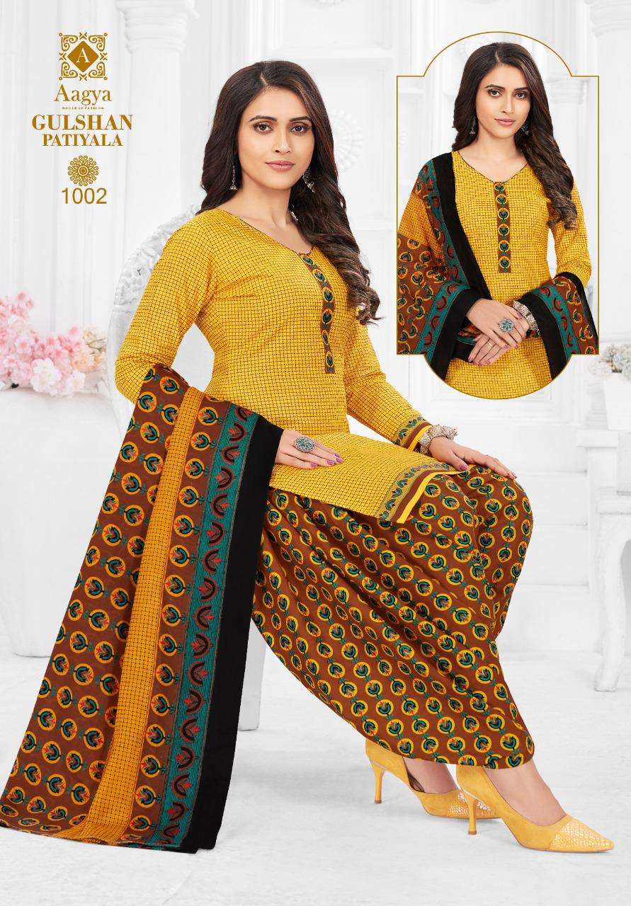 GULSHAN PATIYALA BY AAGYA 1001 TO 1012 SERIES BEAUTIFUL PATIYALA SUITS COLORFUL STYLISH FANCY CASUAL WEAR & ETHNIC WEAR PURE COTTON PRINT DRESSES AT WHOLESALE PRICE
