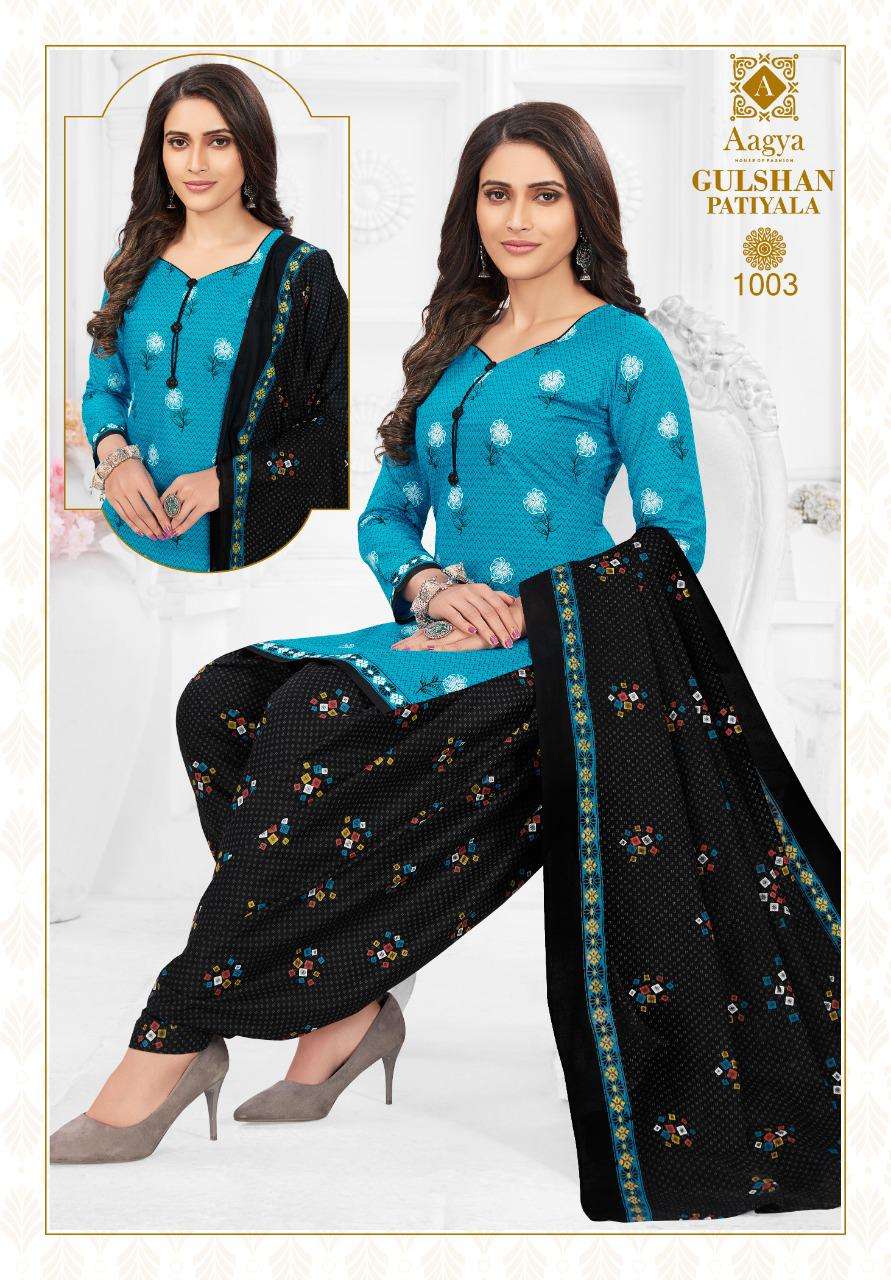 GULSHAN PATIYALA BY AAGYA 1001 TO 1012 SERIES BEAUTIFUL PATIYALA SUITS COLORFUL STYLISH FANCY CASUAL WEAR & ETHNIC WEAR PURE COTTON PRINT DRESSES AT WHOLESALE PRICE