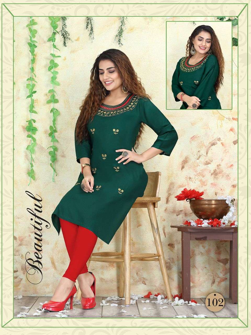 SWARN BY AKHAND JYOT 101 TO 108 SERIES DESIGNER STYLISH FANCY COLORFUL BEAUTIFUL PARTY WEAR & ETHNIC WEAR COLLECTION RAYON EMBROIDERY KURTIS AT WHOLESALE PRICE