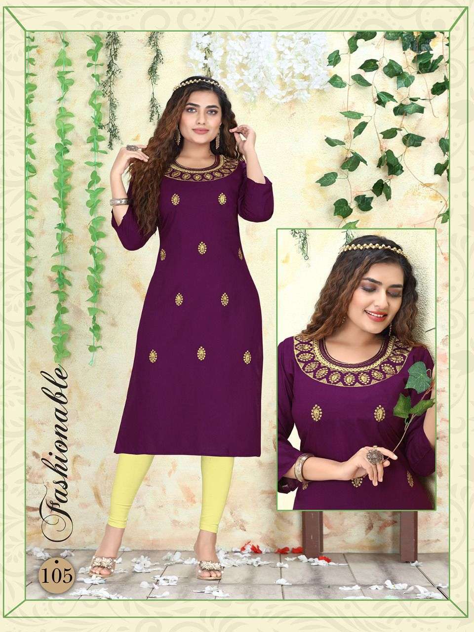 SWARN BY AKHAND JYOT 101 TO 108 SERIES DESIGNER STYLISH FANCY COLORFUL BEAUTIFUL PARTY WEAR & ETHNIC WEAR COLLECTION RAYON EMBROIDERY KURTIS AT WHOLESALE PRICE