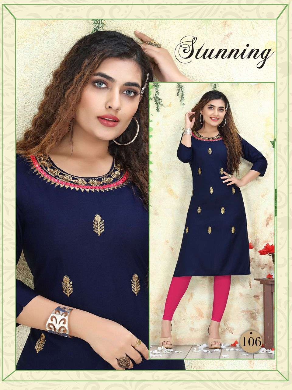 SWARN BY AKHAND JYOT 101 TO 108 SERIES DESIGNER STYLISH FANCY COLORFUL BEAUTIFUL PARTY WEAR & ETHNIC WEAR COLLECTION RAYON EMBROIDERY KURTIS AT WHOLESALE PRICE