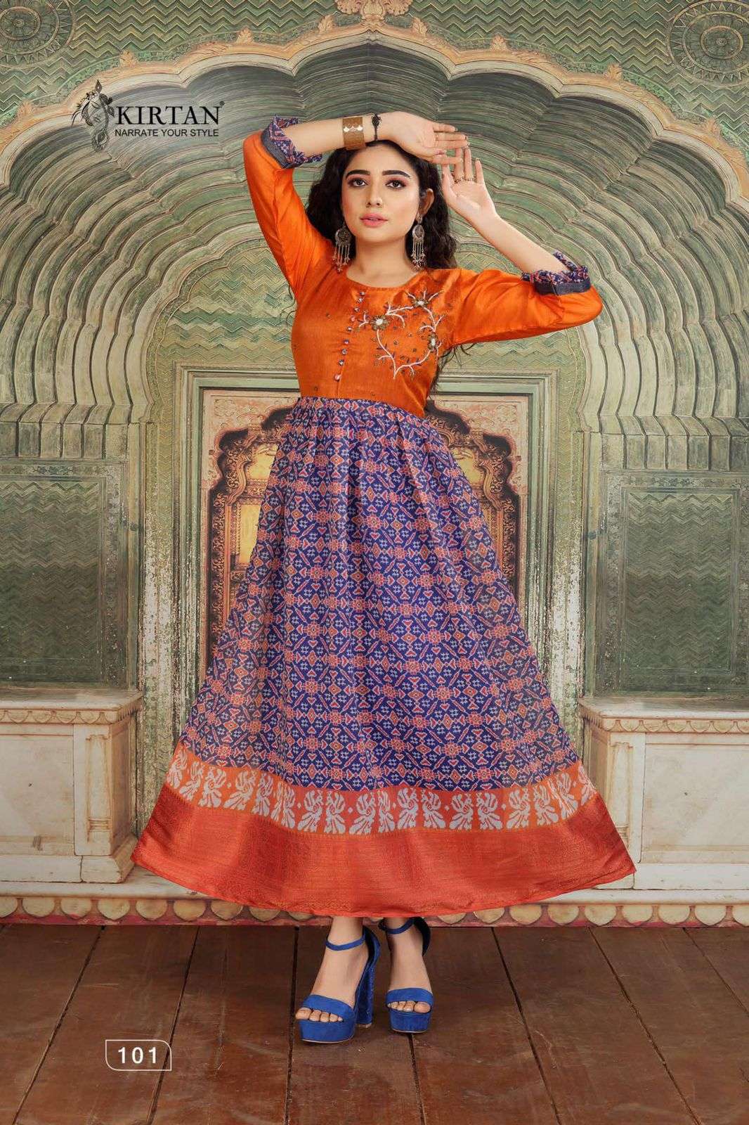 KAVYANJALI BY KIRTAN 101 TO 106 SERIES BEAUTIFUL STYLISH FANCY COLORFUL CASUAL WEAR & ETHNIC WEAR FANCY GOWNS AT WHOLESALE PRICE