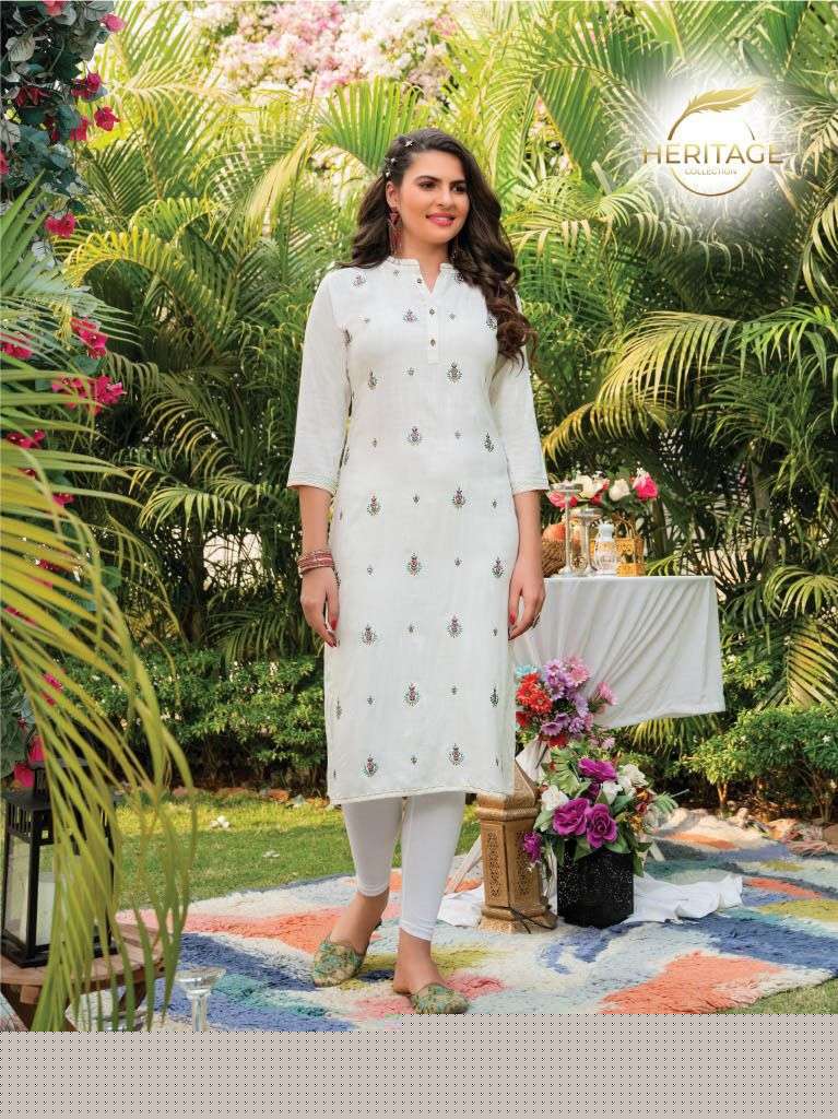 KAYA VOL-2 BY HERITAGE 201 TO 207 SERIES DESIGNER STYLISH FANCY COLORFUL BEAUTIFUL PARTY WEAR & ETHNIC WEAR COLLECTION RAYON EMBROIDERY KURTIS AT WHOLESALE PRICE