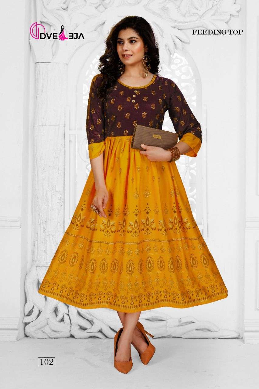 HAZEL BY DVEEJA 101 TO 108 SERIES DESIGNER STYLISH FANCY COLORFUL BEAUTIFUL PARTY WEAR & ETHNIC WEAR COLLECTION HEAVY RAYON KURTIS AT WHOLESALE PRICE