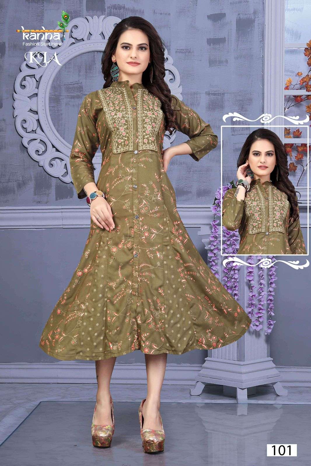 KIA BY KANHA 101 TO 108 SERIES DESIGNER STYLISH FANCY COLORFUL BEAUTIFUL PARTY WEAR & ETHNIC WEAR COLLECTION RAYON WITH WORK KURTIS AT WHOLESALE PRICE