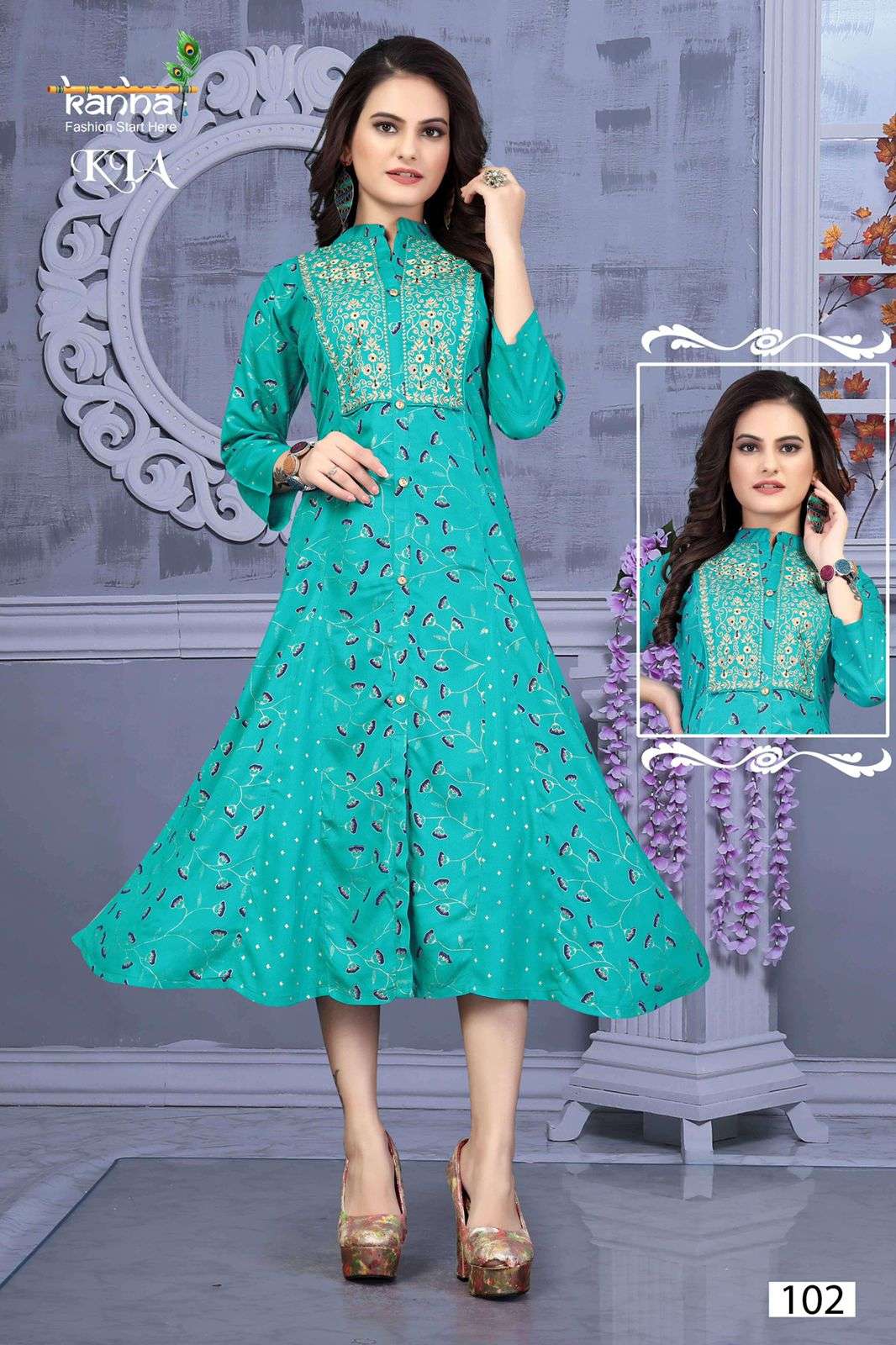 KIA BY KANHA 101 TO 108 SERIES DESIGNER STYLISH FANCY COLORFUL BEAUTIFUL PARTY WEAR & ETHNIC WEAR COLLECTION RAYON WITH WORK KURTIS AT WHOLESALE PRICE