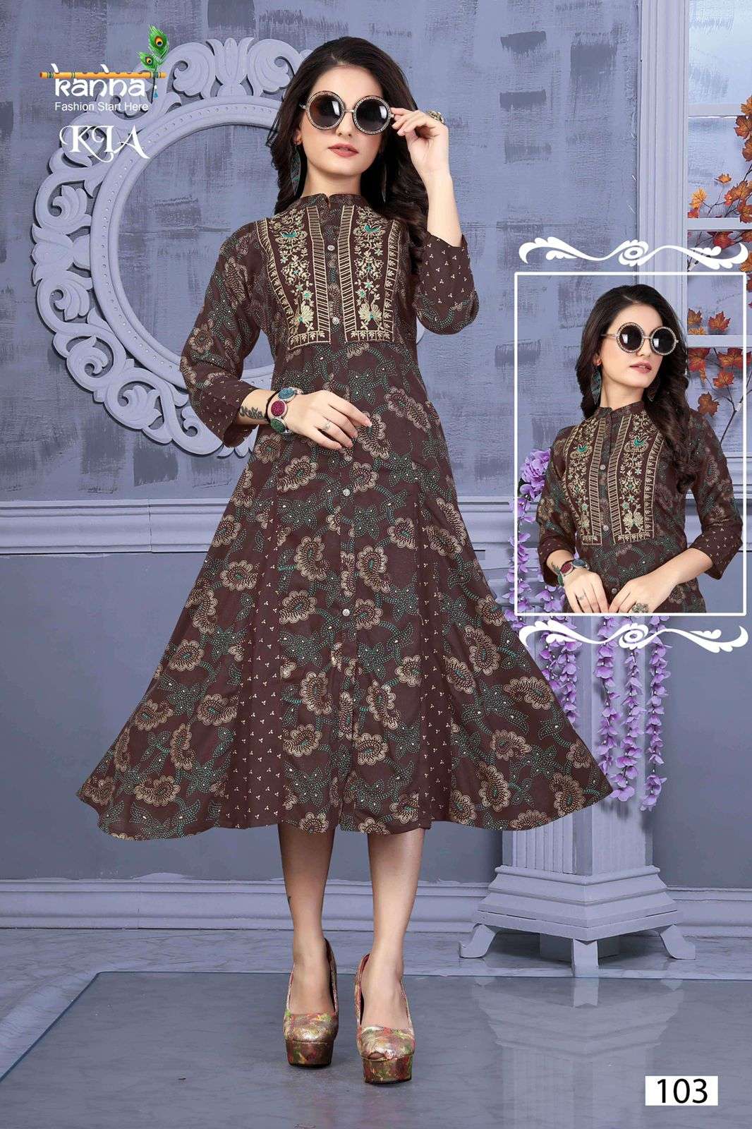 KIA BY KANHA 101 TO 108 SERIES DESIGNER STYLISH FANCY COLORFUL BEAUTIFUL PARTY WEAR & ETHNIC WEAR COLLECTION RAYON WITH WORK KURTIS AT WHOLESALE PRICE
