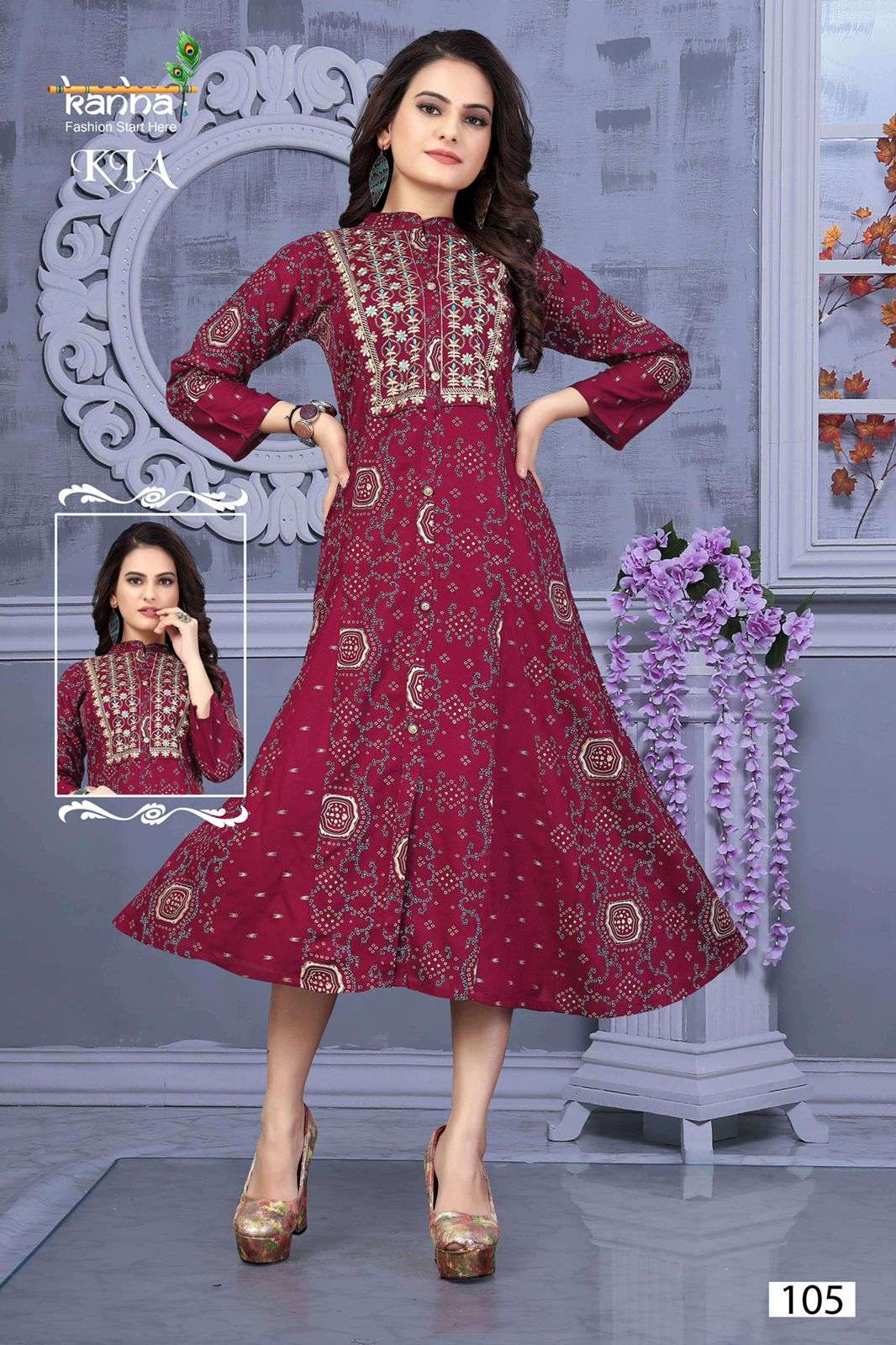 KIA BY KANHA 101 TO 108 SERIES DESIGNER STYLISH FANCY COLORFUL BEAUTIFUL PARTY WEAR & ETHNIC WEAR COLLECTION RAYON WITH WORK KURTIS AT WHOLESALE PRICE