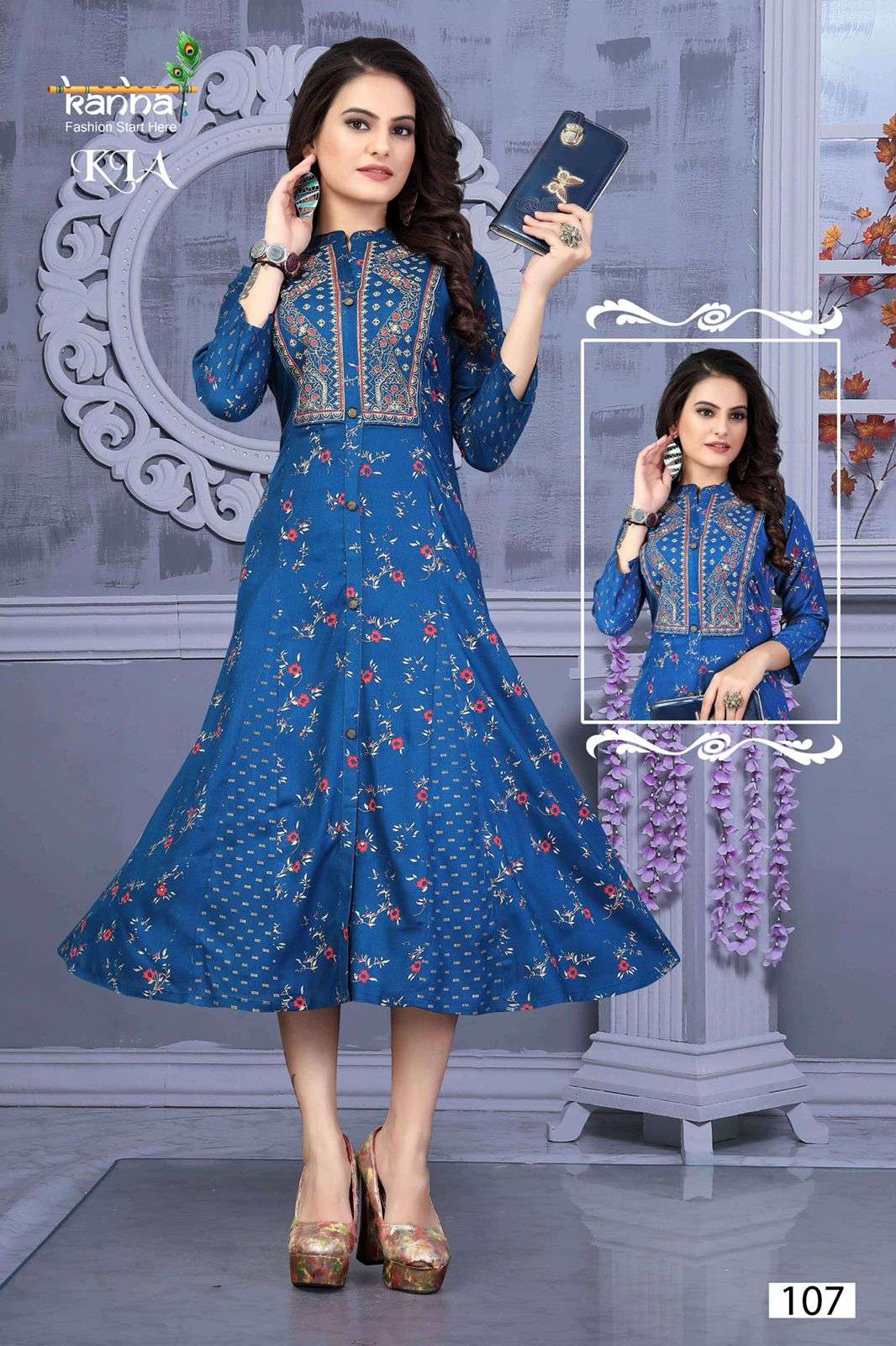 KIA BY KANHA 101 TO 108 SERIES DESIGNER STYLISH FANCY COLORFUL BEAUTIFUL PARTY WEAR & ETHNIC WEAR COLLECTION RAYON WITH WORK KURTIS AT WHOLESALE PRICE