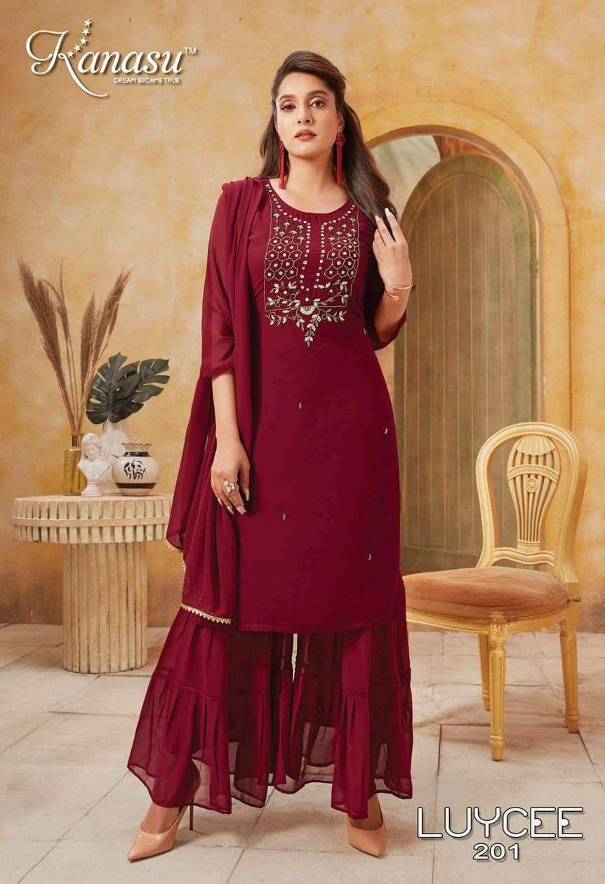 LUYCEE BY KANASU 2001 TO 2008 SERIES BEAUTIFUL SHARARA SUITS COLORFUL STYLISH FANCY CASUAL WEAR & ETHNIC WEAR GEORGETTE DRESSES AT WHOLESALE PRICE