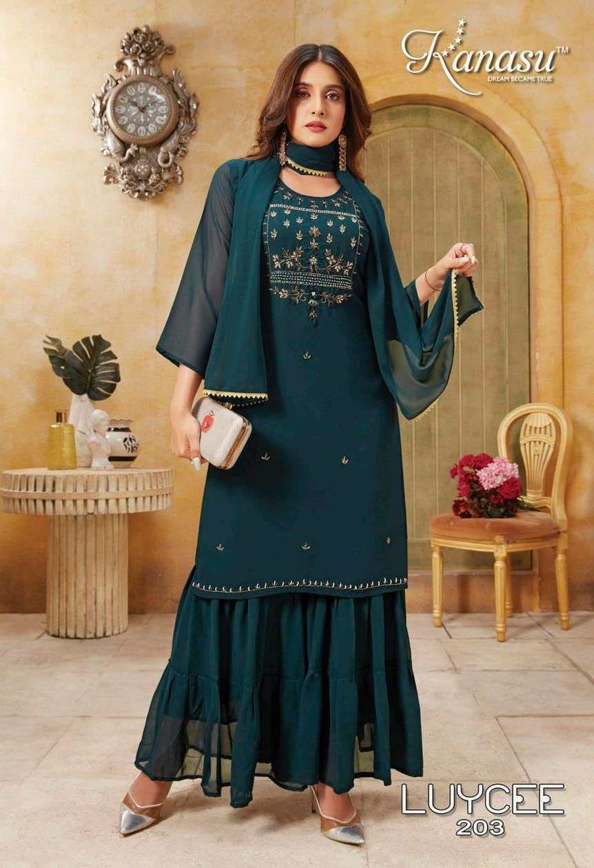 LUYCEE BY KANASU 2001 TO 2008 SERIES BEAUTIFUL SHARARA SUITS COLORFUL STYLISH FANCY CASUAL WEAR & ETHNIC WEAR GEORGETTE DRESSES AT WHOLESALE PRICE
