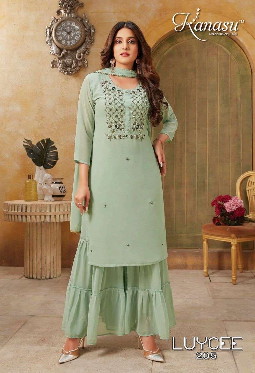 LUYCEE BY KANASU 2001 TO 2008 SERIES BEAUTIFUL SHARARA SUITS COLORFUL STYLISH FANCY CASUAL WEAR & ETHNIC WEAR GEORGETTE DRESSES AT WHOLESALE PRICE