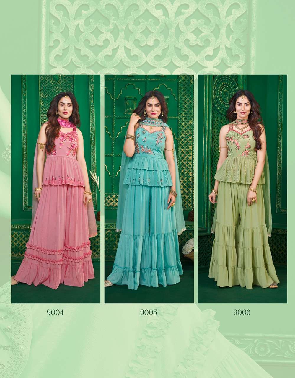SPAGHETTI BY LILY AND LALI 9001 TO 9006 SERIES BEAUTIFUL SHARARA SUITS COLORFUL STYLISH FANCY CASUAL WEAR & ETHNIC WEAR PURE CHINNON CHIFFON DRESSES AT WHOLESALE PRICE