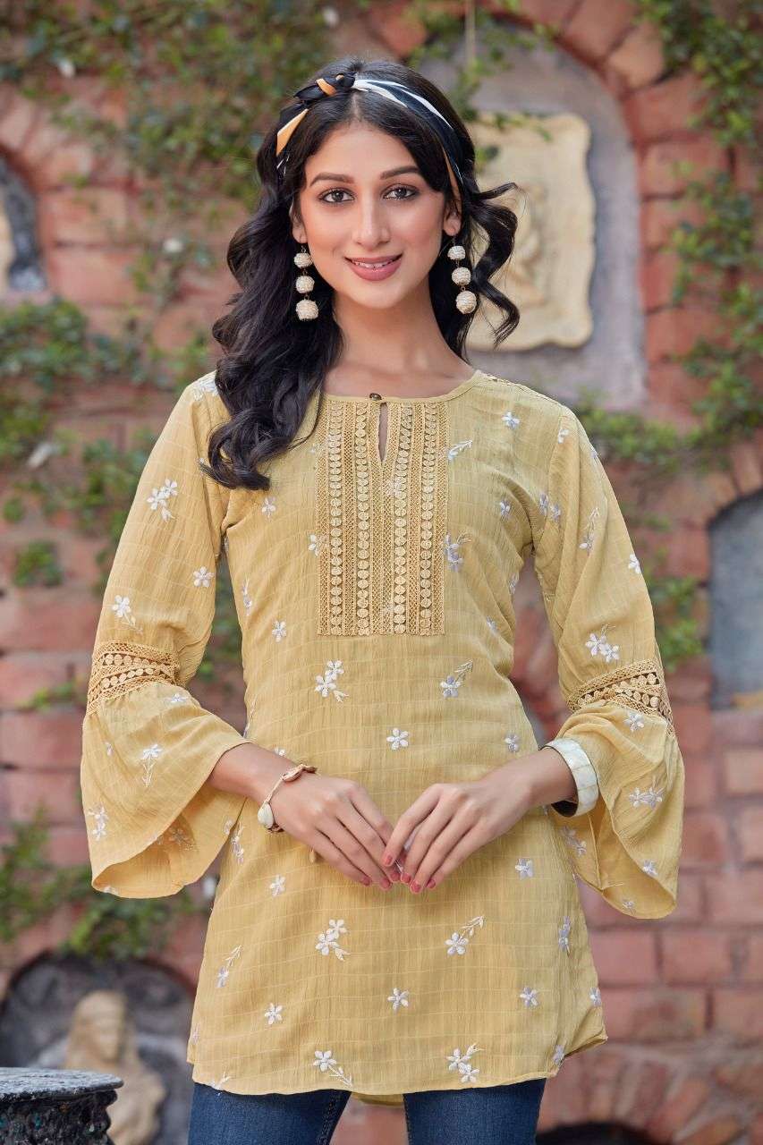 NYUSHA BY HIVA 101 TO 106 SERIES BEAUTIFUL STYLISH FANCY COLORFUL CASUAL WEAR & ETHNIC WEAR GEORGETTE TOPS AT WHOLESALE PRICE
