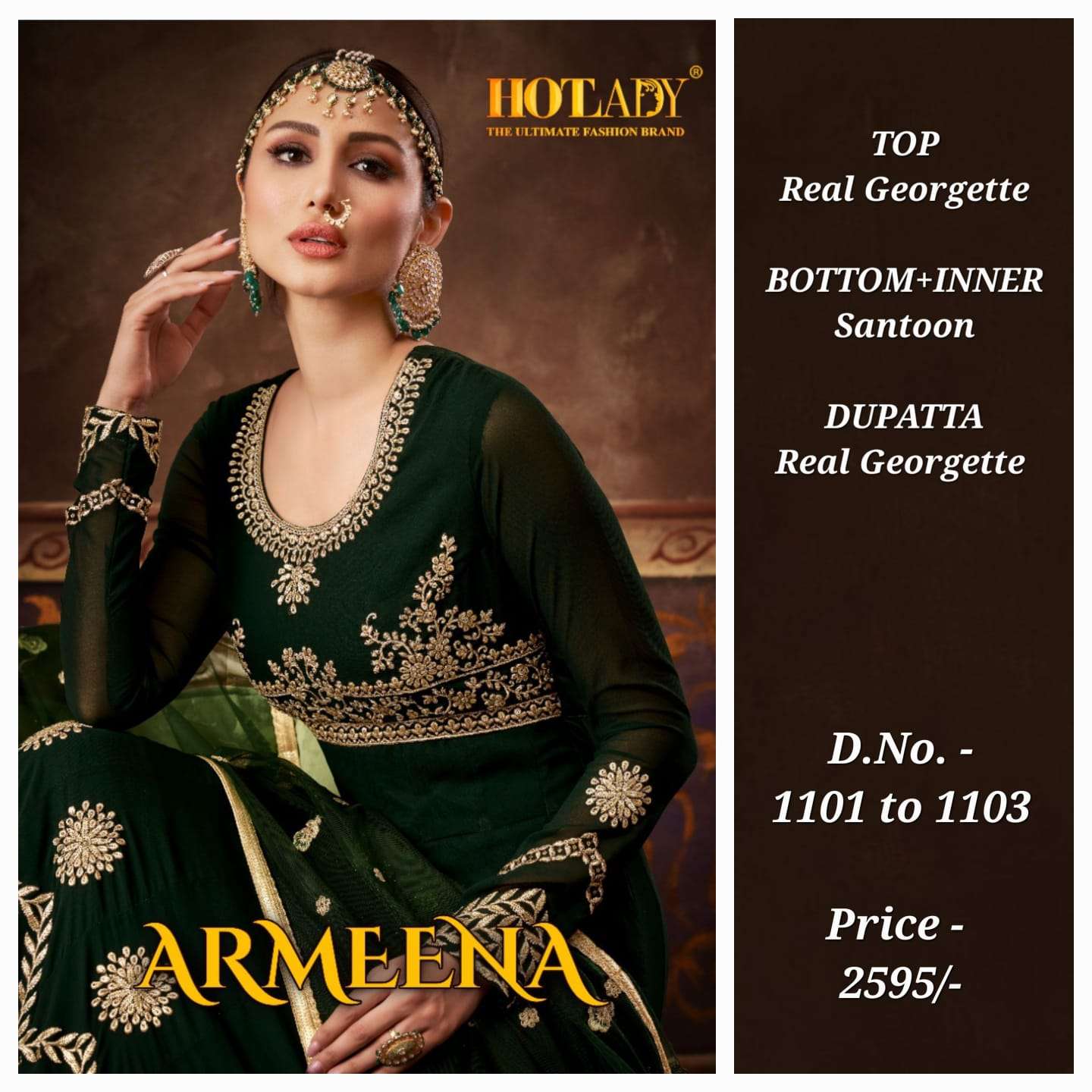 ARMEENA BY HOT LADY 1101 TO 1103 SERIES BEAUTIFUL ANARKALI SUITS COLORFUL STYLISH FANCY CASUAL WEAR & ETHNIC WEAR REAL GEORGETTE DRESSES AT WHOLESALE PRICE