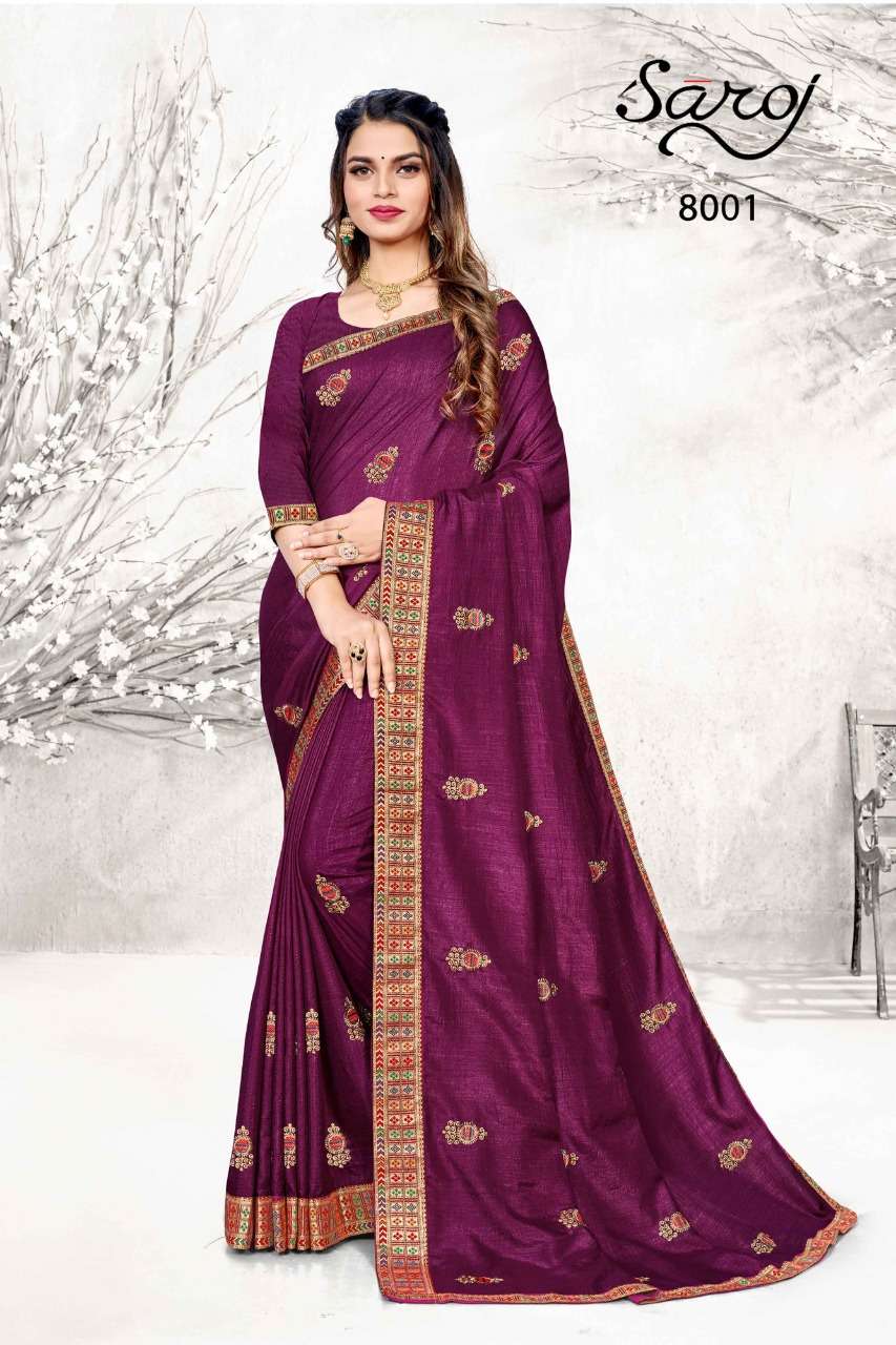 DIYA BY SAROJ 8001 TO 8008 SERIES INDIAN TRADITIONAL WEAR COLLECTION BEAUTIFUL STYLISH FANCY COLORFUL PARTY WEAR & OCCASIONAL WEAR SILK SAREES AT WHOLESALE PRICE