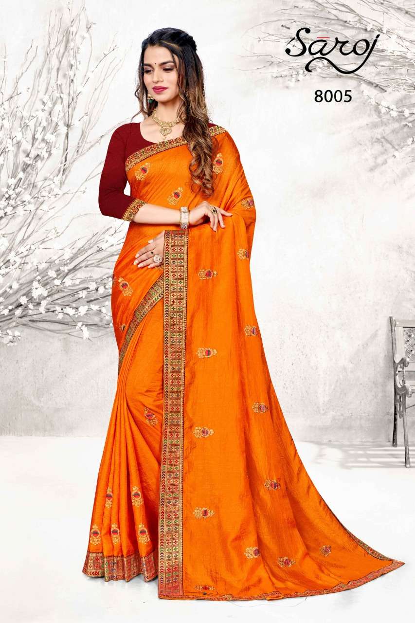 DIYA BY SAROJ 8001 TO 8008 SERIES INDIAN TRADITIONAL WEAR COLLECTION BEAUTIFUL STYLISH FANCY COLORFUL PARTY WEAR & OCCASIONAL WEAR SILK SAREES AT WHOLESALE PRICE