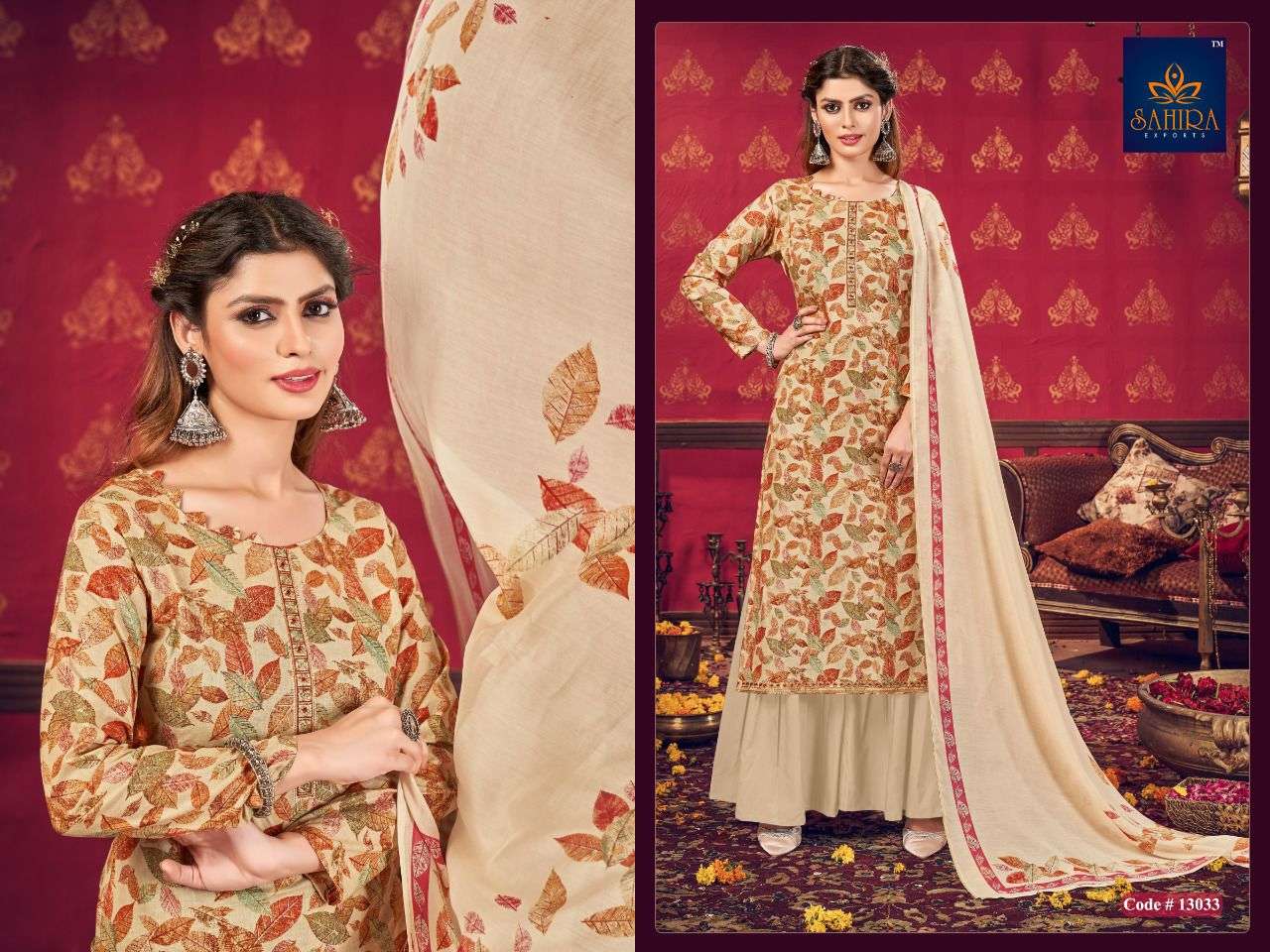 SAHIRA 13033 COLOURS BY SAHIRA EXPORTS 13033-A TO 13033-D SERIES BEAUTIFUL STYLISH SUITS FANCY COLORFUL CASUAL WEAR & ETHNIC WEAR & READY TO WEAR LAWN COTTON PRINT WITH EMBRODERY DRESSES AT WHOLESALE PRICE