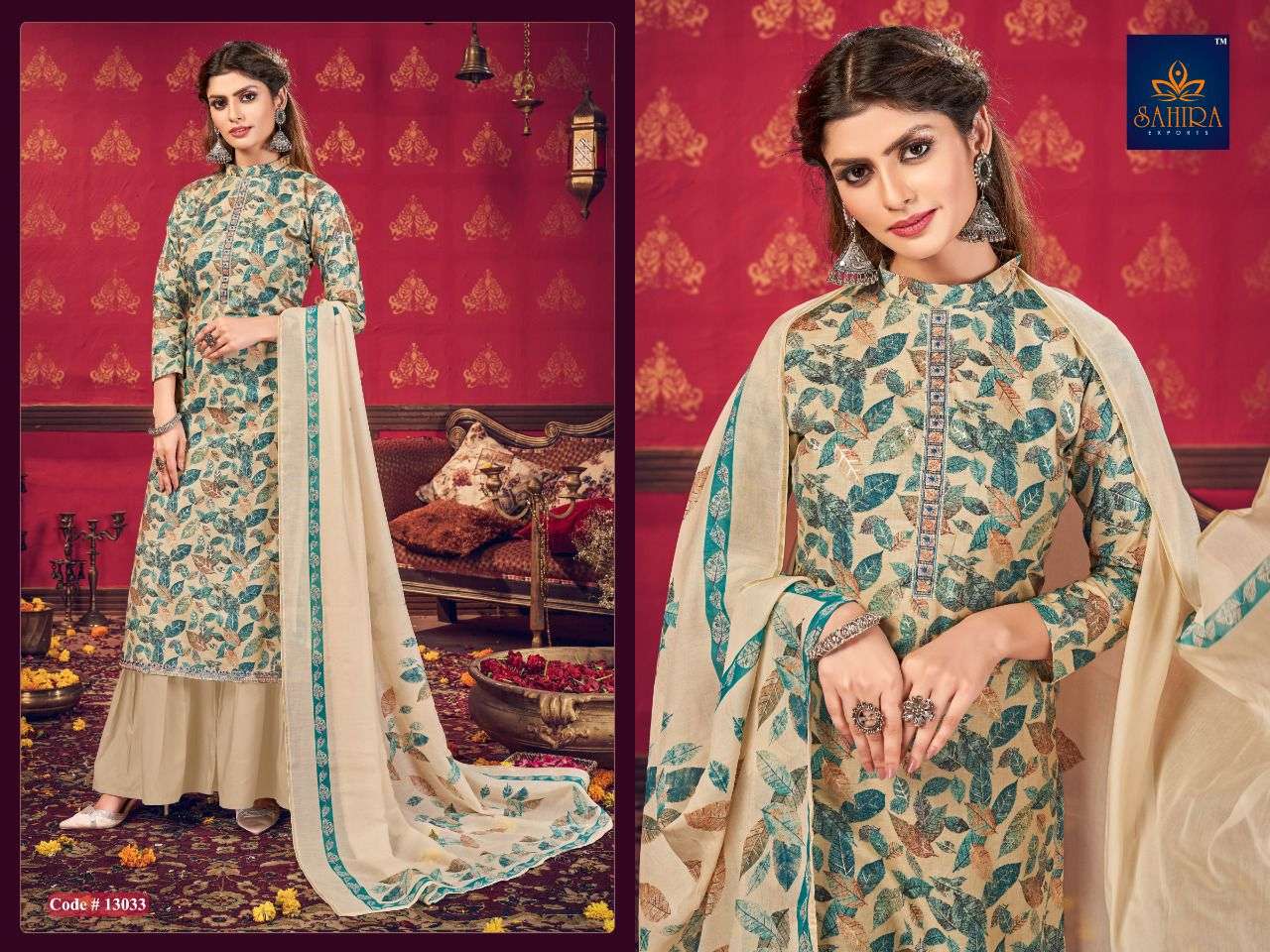 SAHIRA 13033 COLOURS BY SAHIRA EXPORTS 13033-A TO 13033-D SERIES BEAUTIFUL STYLISH SUITS FANCY COLORFUL CASUAL WEAR & ETHNIC WEAR & READY TO WEAR LAWN COTTON PRINT WITH EMBRODERY DRESSES AT WHOLESALE PRICE