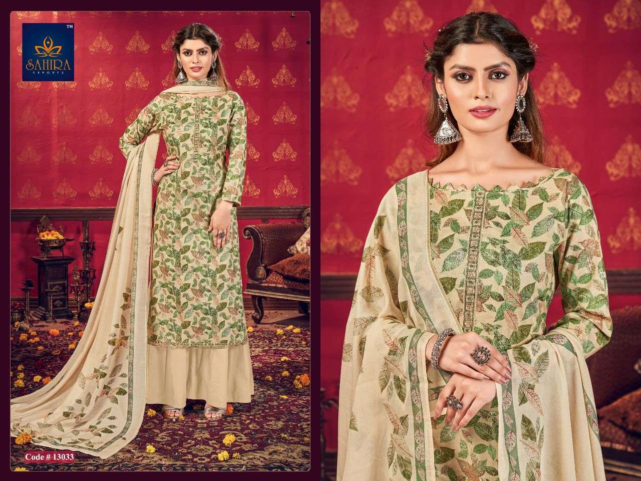 SAHIRA 13033 COLOURS BY SAHIRA EXPORTS 13033-A TO 13033-D SERIES BEAUTIFUL STYLISH SUITS FANCY COLORFUL CASUAL WEAR & ETHNIC WEAR & READY TO WEAR LAWN COTTON PRINT WITH EMBRODERY DRESSES AT WHOLESALE PRICE
