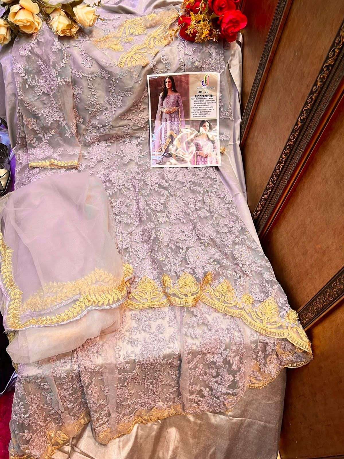 HAZRA HIT DESIGN 29 BY HAZRA DESIGNER PAKISTANI SUITS BEAUTIFUL FANCY COLORFUL STYLISH PARTY WEAR & OCCASIONAL WEAR BUTTERFLY NET WITH EMBROIDERY DRESSES AT WHOLESALE PRICE