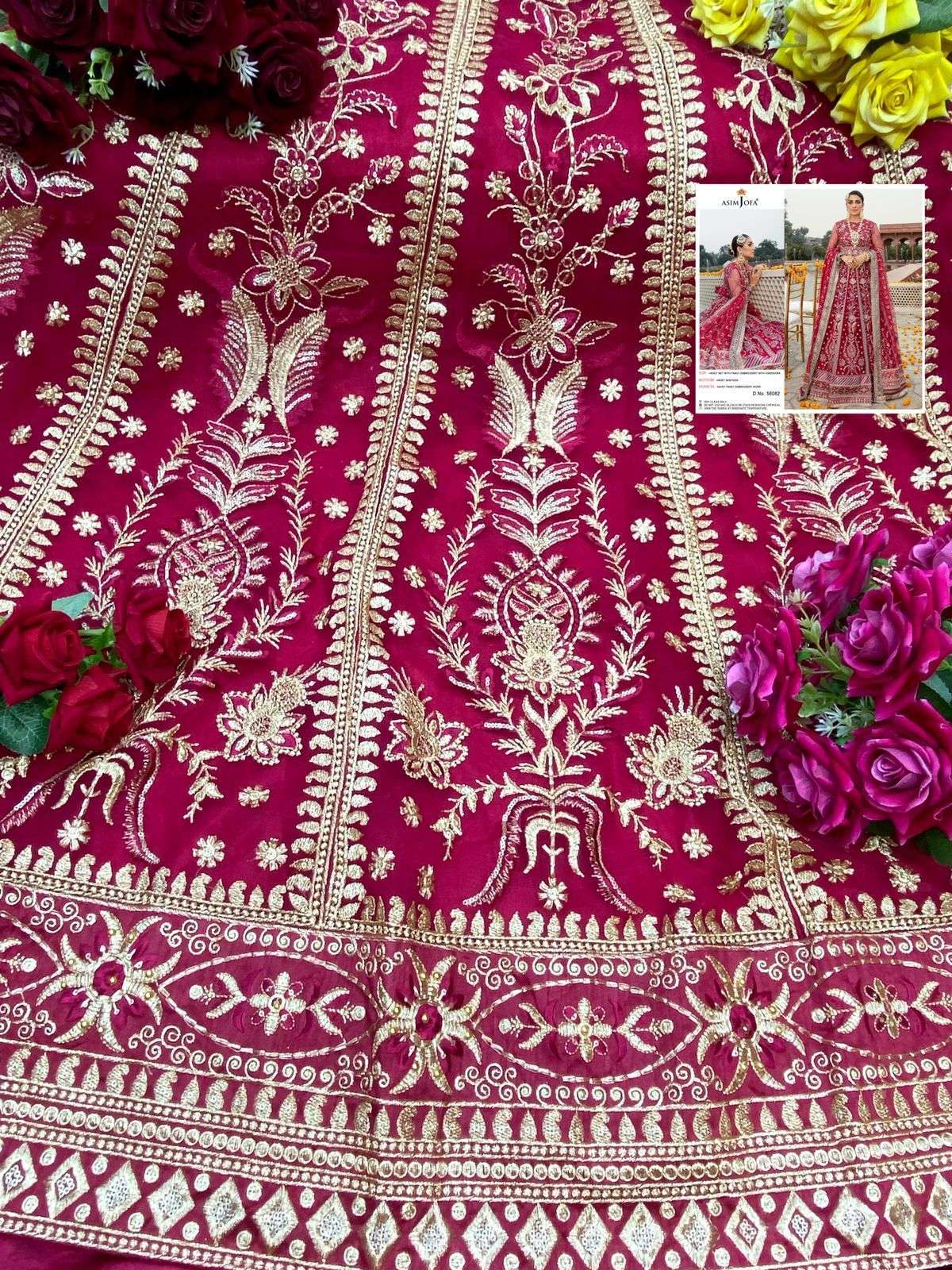 ASIM JOFA HIT DESIGN 56082 BY ASIM JOFA BEAUTIFUL PAKISTANI SUITS STYLISH COLORFUL FANCY CASUAL WEAR & ETHNIC WEAR HEAVY NET EMBROIDERED DRESSES AT WHOLESALE PRICE