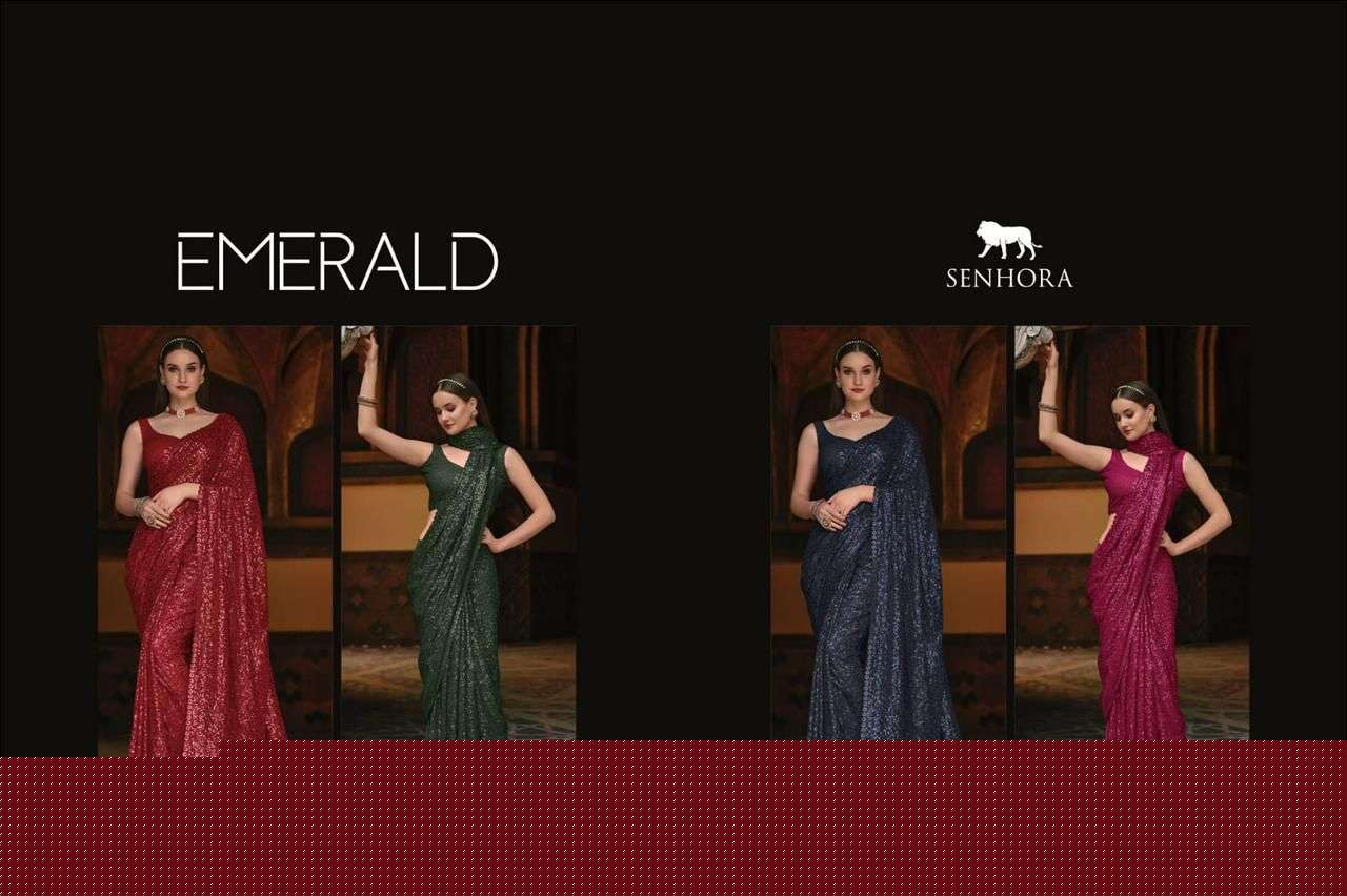 Emerald By Senhora Dresses 2045-A To 2045-D Series Indian Traditional Wear Collection Beautiful Stylish Fancy Colorful Party Wear & Occasional Wear Georgette Sarees At Wholesale Price