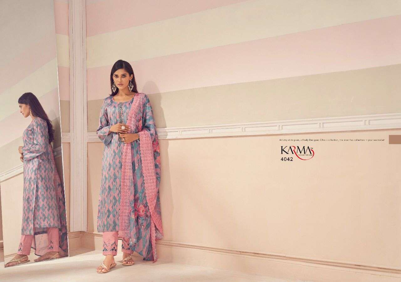 SIMRAN VOL-2 BY KARMA TRENDZ 4041 TO 4047 SERIES BEAUTIFUL SUITS COLORFUL STYLISH FANCY CASUAL WEAR & ETHNIC WEAR PURE JAM COTTON DIGITAL PRINT DRESSES AT WHOLESALE PRICE