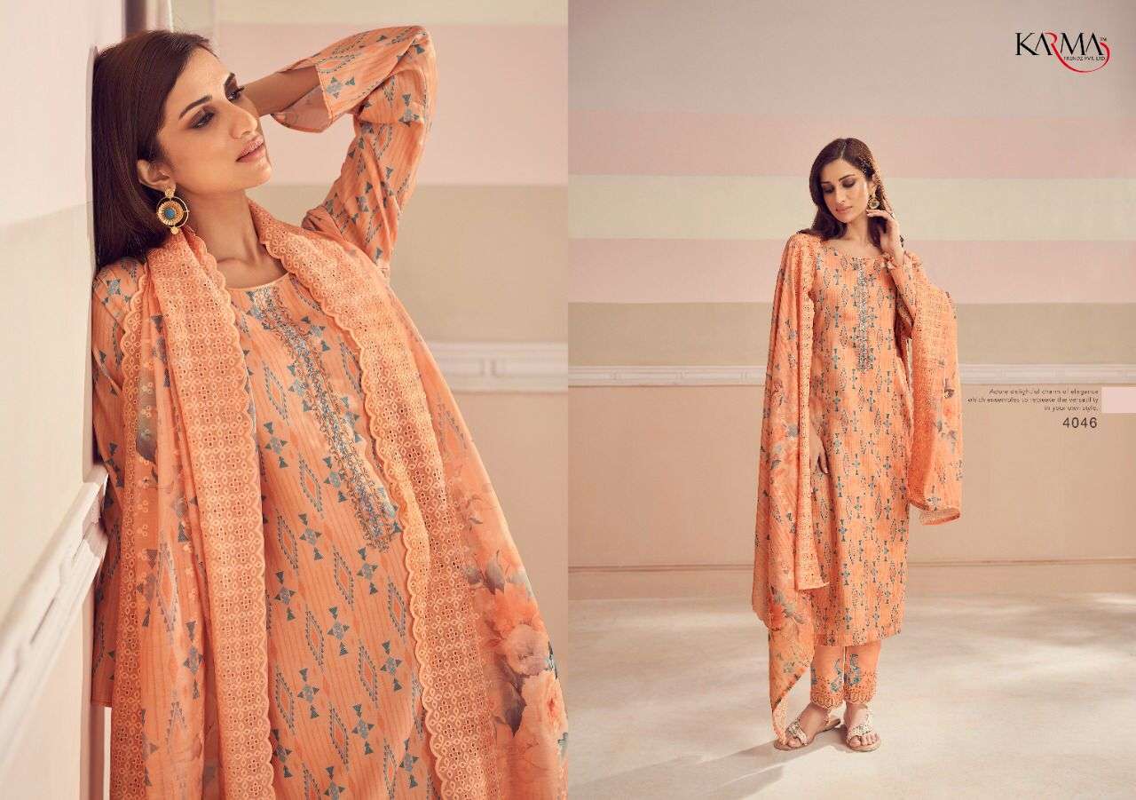 SIMRAN VOL-2 BY KARMA TRENDZ 4041 TO 4047 SERIES BEAUTIFUL SUITS COLORFUL STYLISH FANCY CASUAL WEAR & ETHNIC WEAR PURE JAM COTTON DIGITAL PRINT DRESSES AT WHOLESALE PRICE