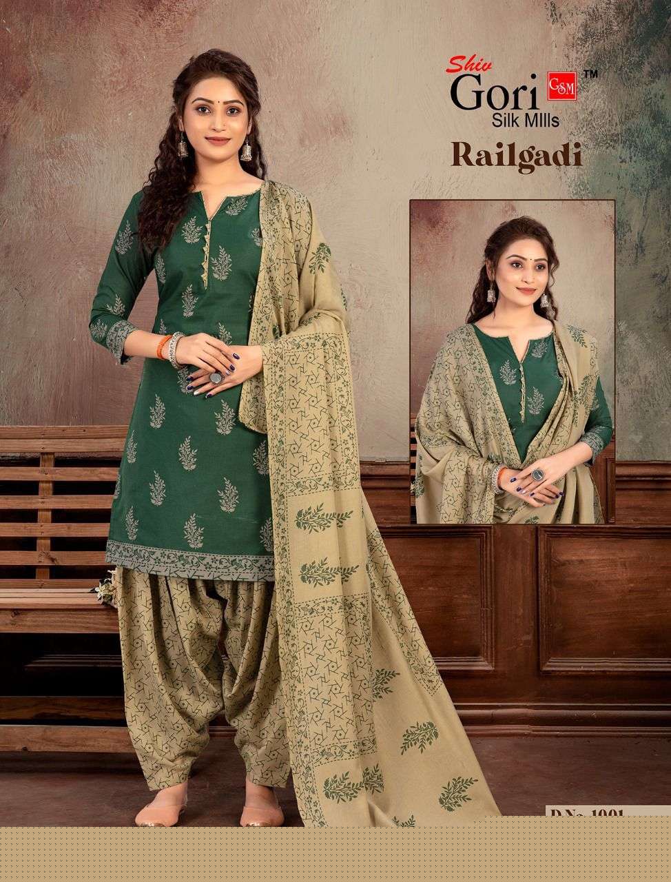 RAILGADI BY SHIV GORI SILK MILLS 1001 TO 1008 SERIES BEAUTIFUL SUITS COLORFUL STYLISH FANCY CASUAL WEAR & ETHNIC WEAR HEAVY COTTON PRINT DRESSES AT WHOLESALE PRICE