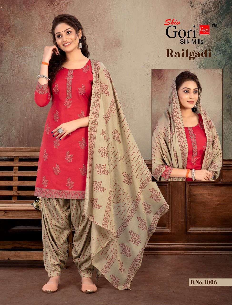 RAILGADI BY SHIV GORI SILK MILLS 1001 TO 1008 SERIES BEAUTIFUL SUITS COLORFUL STYLISH FANCY CASUAL WEAR & ETHNIC WEAR HEAVY COTTON PRINT DRESSES AT WHOLESALE PRICE
