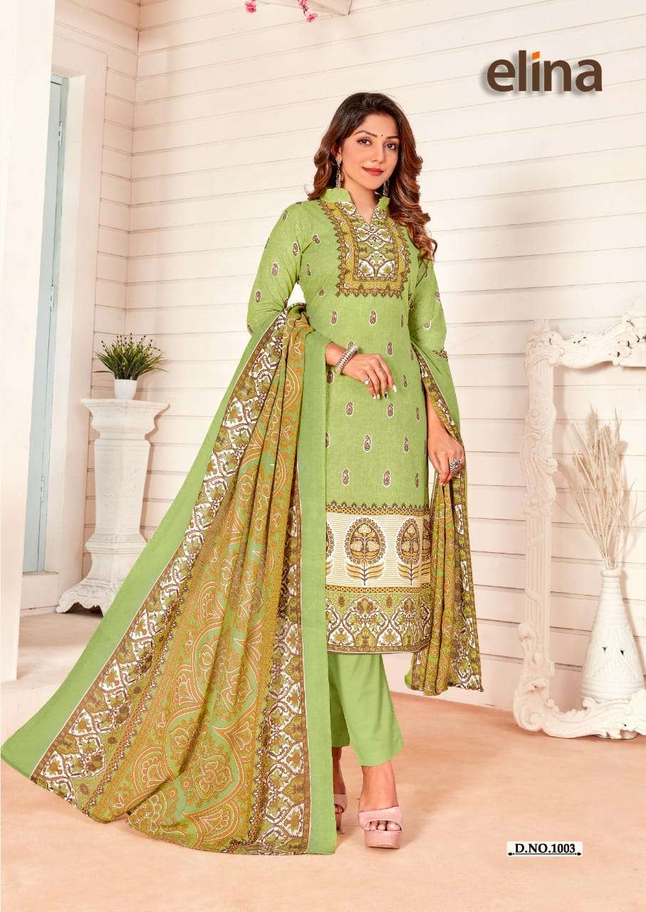 ELINA BY SKT SUITS 1001 TO 1008 SERIES BEAUTIFUL STYLISH SUITS FANCY COLORFUL CASUAL WEAR & ETHNIC WEAR & READY TO WEAR PURE COTTON PRINTED DRESSES AT WHOLESALE PRICE