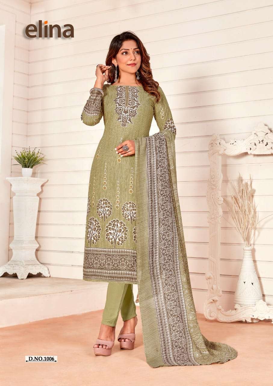 ELINA BY SKT SUITS 1001 TO 1008 SERIES BEAUTIFUL STYLISH SUITS FANCY COLORFUL CASUAL WEAR & ETHNIC WEAR & READY TO WEAR PURE COTTON PRINTED DRESSES AT WHOLESALE PRICE
