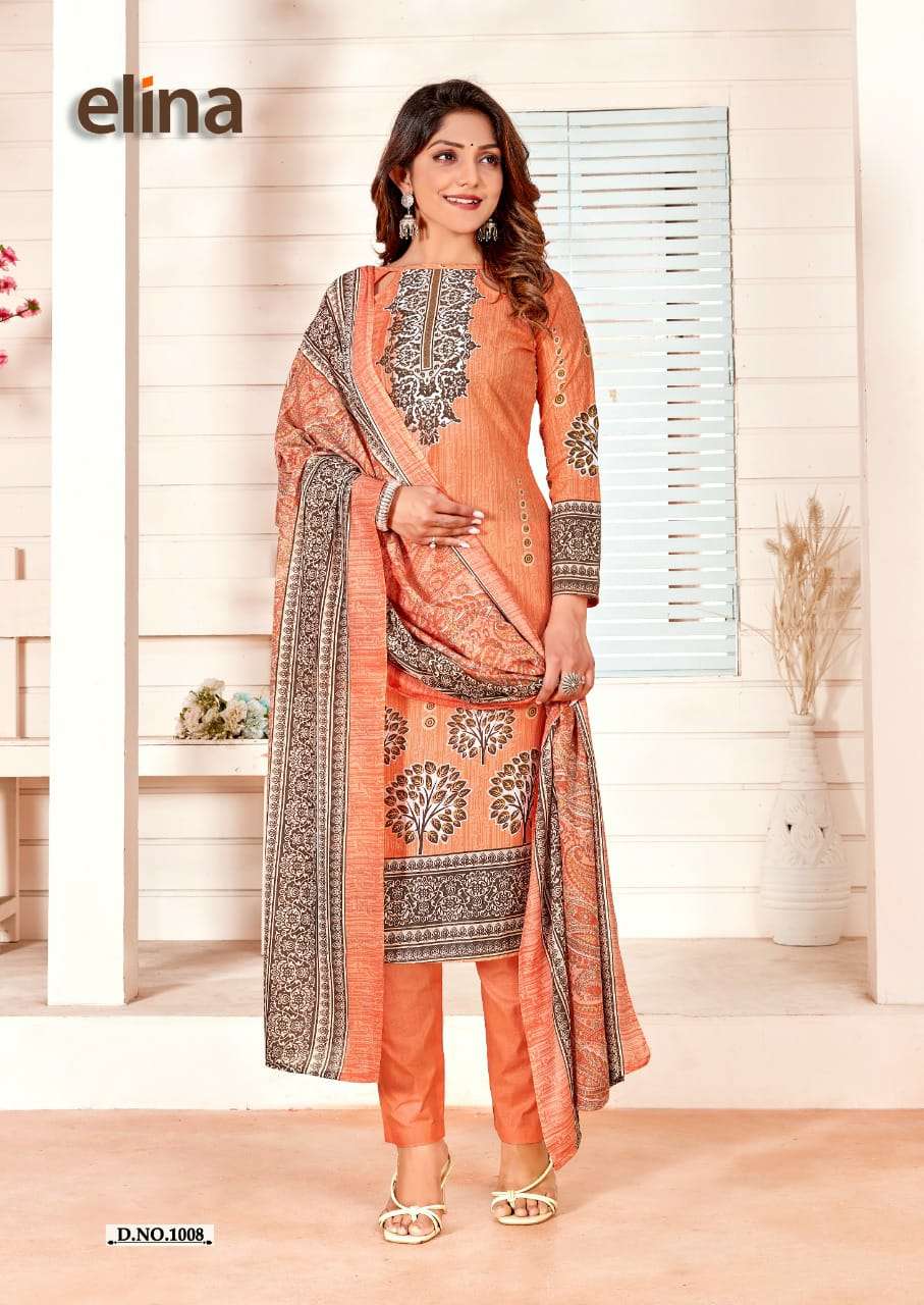 ELINA BY SKT SUITS 1001 TO 1008 SERIES BEAUTIFUL STYLISH SUITS FANCY COLORFUL CASUAL WEAR & ETHNIC WEAR & READY TO WEAR PURE COTTON PRINTED DRESSES AT WHOLESALE PRICE